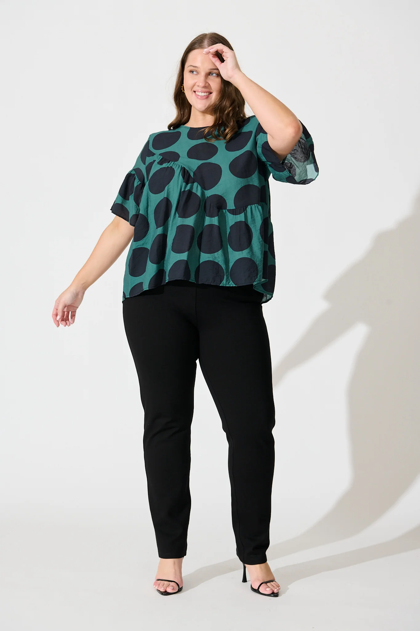 Girona Top In Emerald with Black Spot Cotton Blend - Image 6