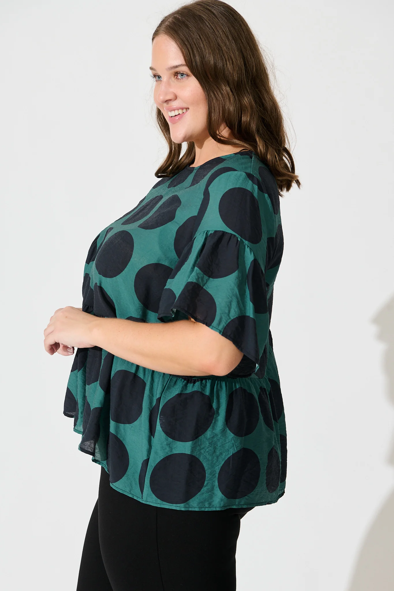 Girona Top In Emerald with Black Spot Cotton Blend - Image 8