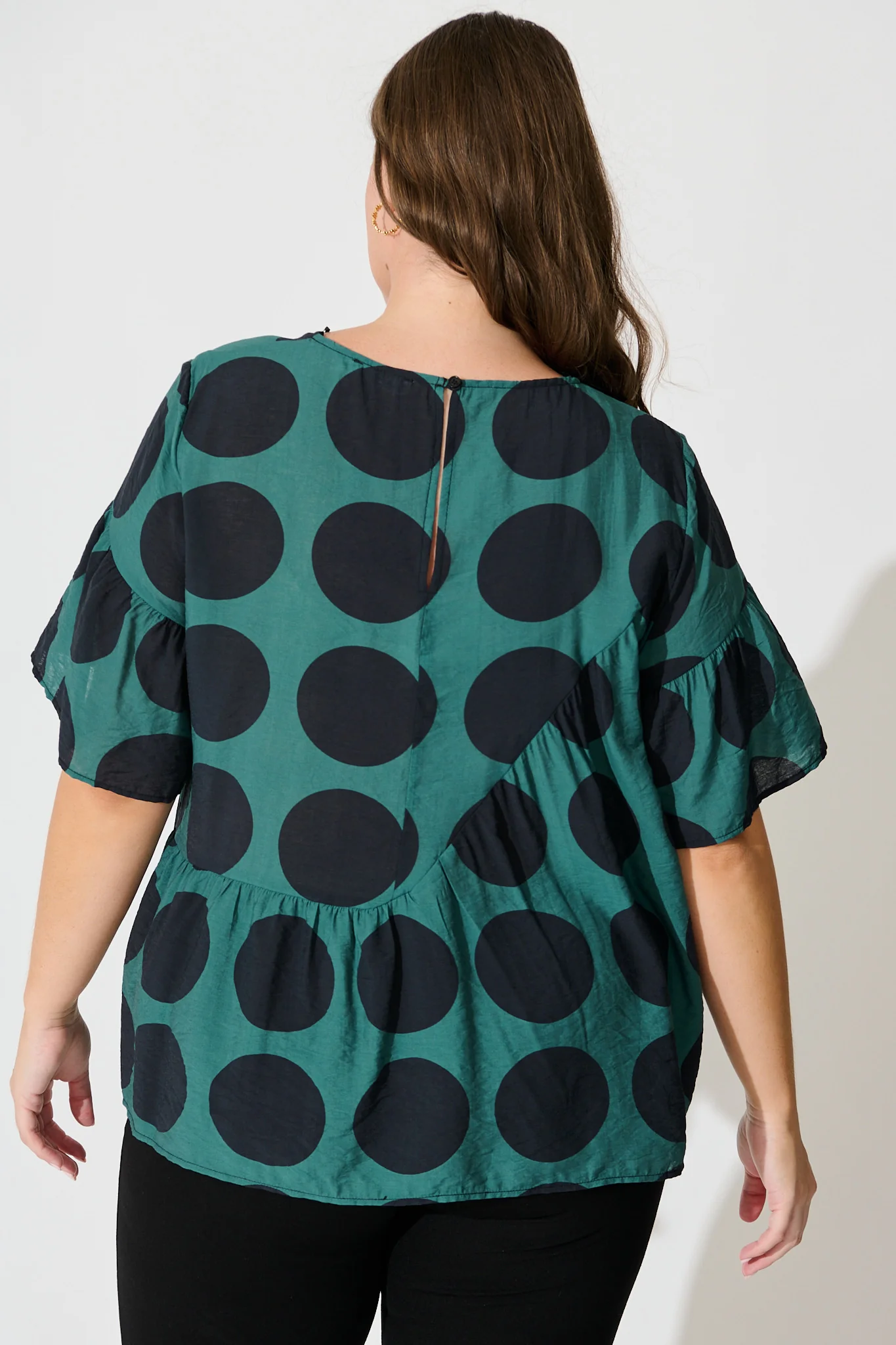 Girona Top In Emerald with Black Spot Cotton Blend - Image 9