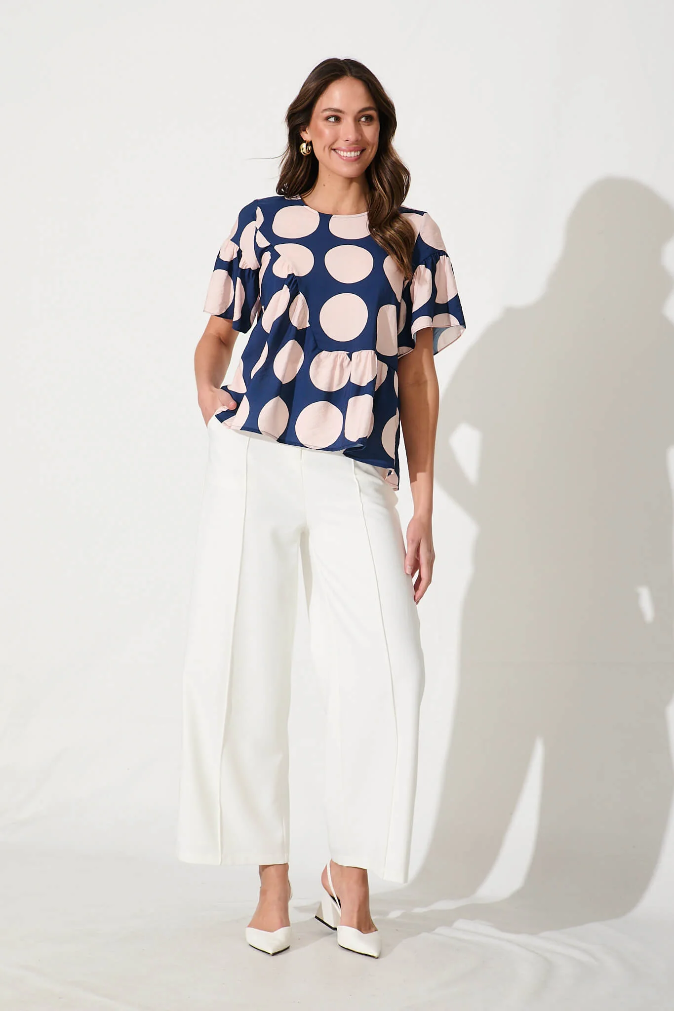 Girona Top In Navy With Blush Spot Cotton Blend - Image 4