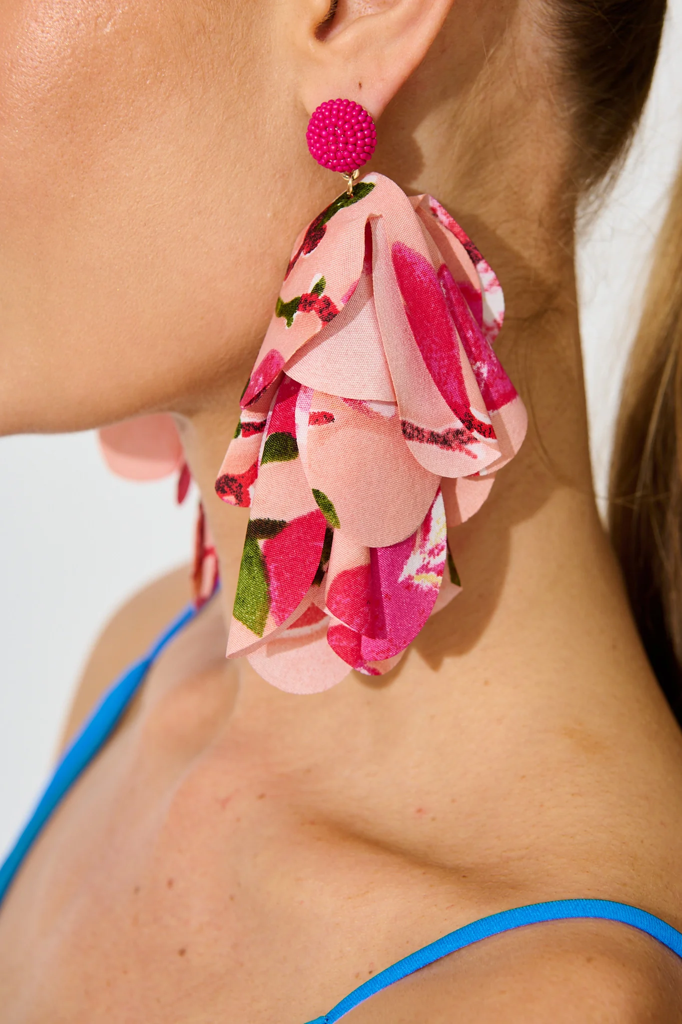 Giselle Drop Earrings in Blush with Pink Floral - Image 4