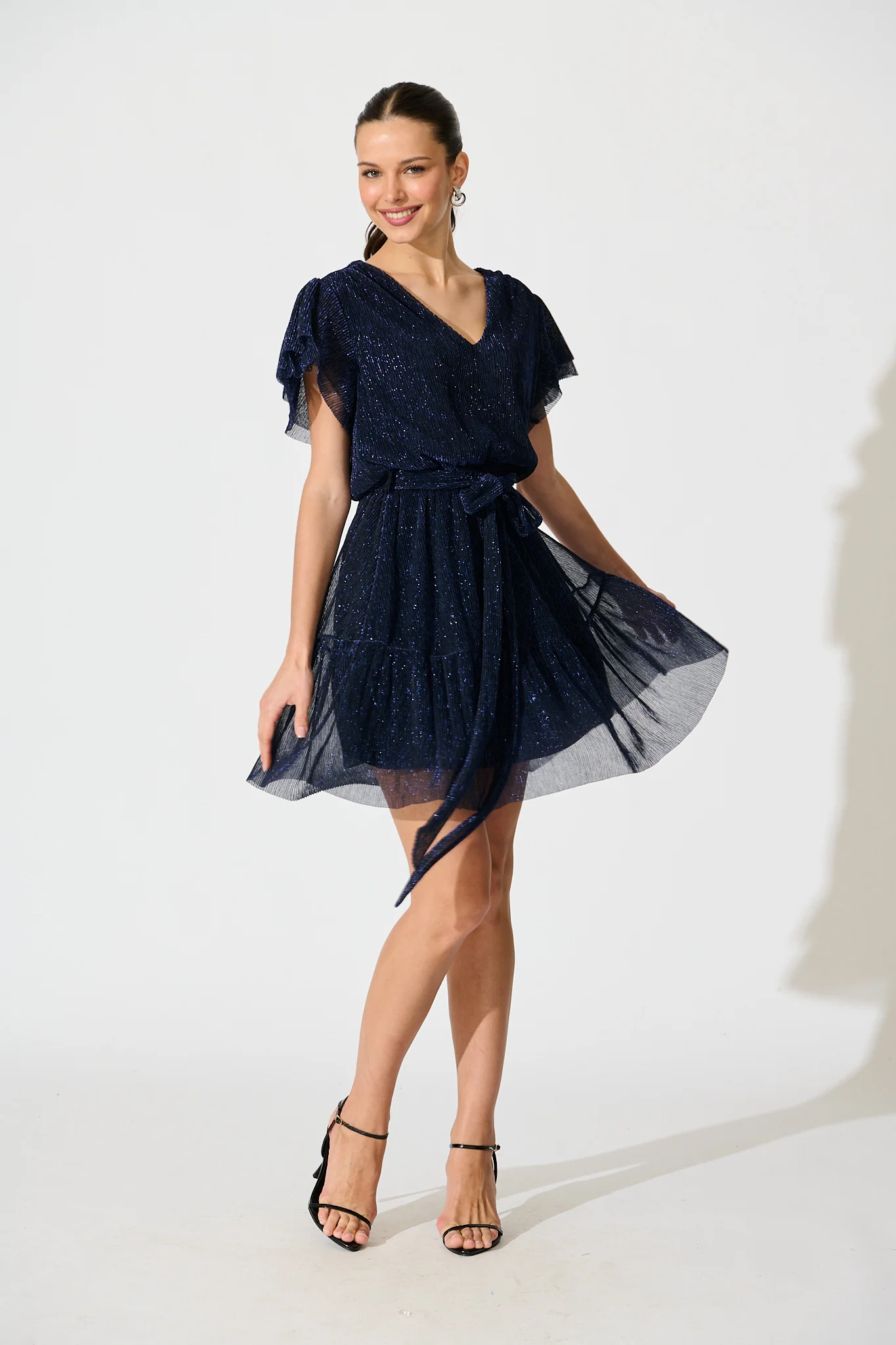 Glisten Dress in Navy Lurex Chiffon - Image 3