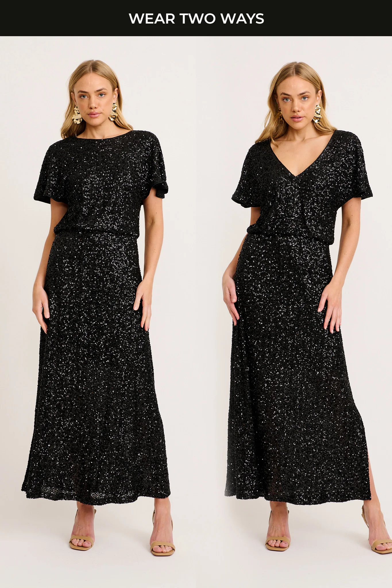 Glistening Hour Reversible Maxi Dress in Black Sequin - Image 2