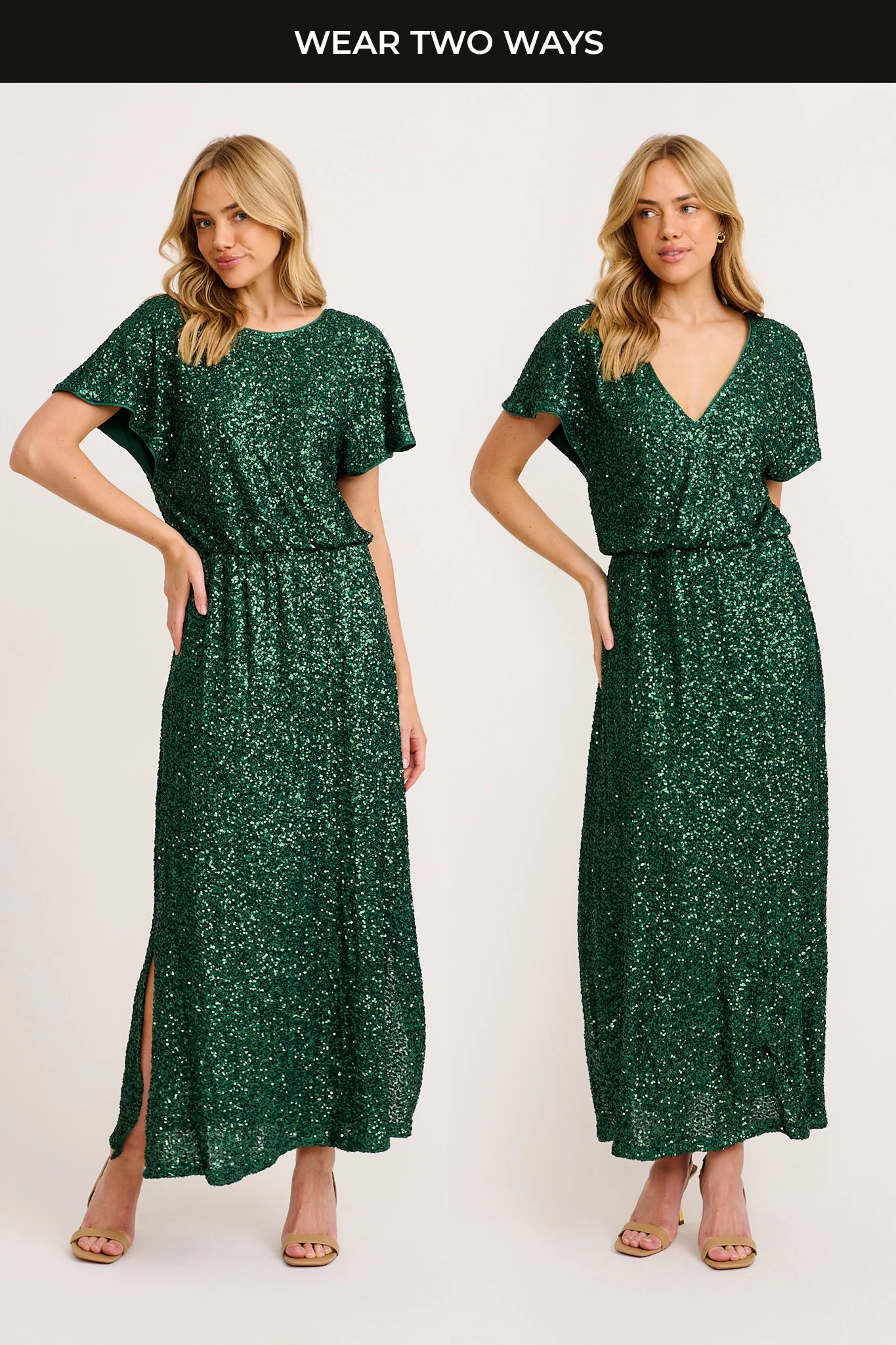 Glistening Hour Reversible Maxi Dress in Emerald Sequin - Image 2