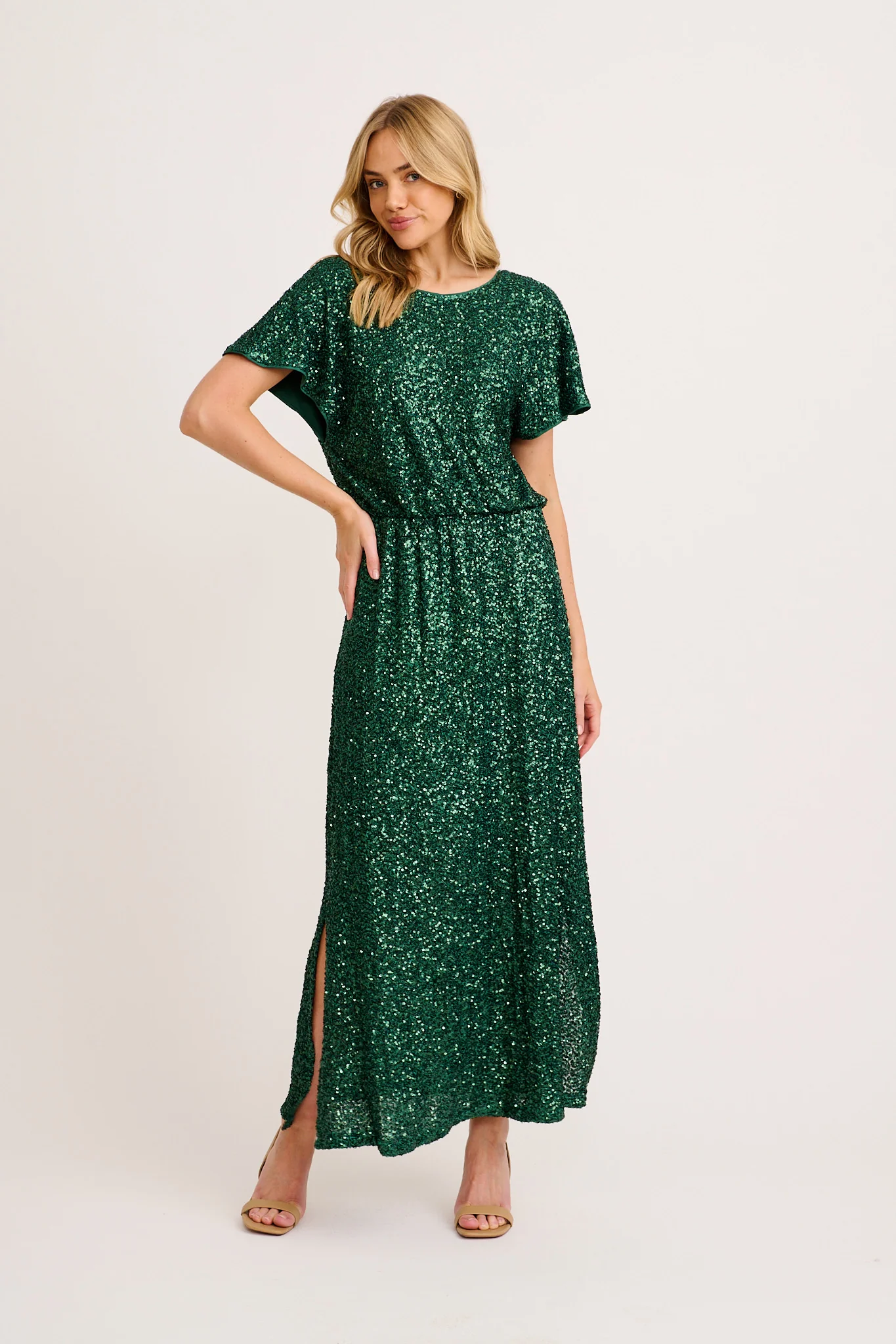 Glistening Hour Reversible Maxi Dress in Emerald Sequin - Image 3