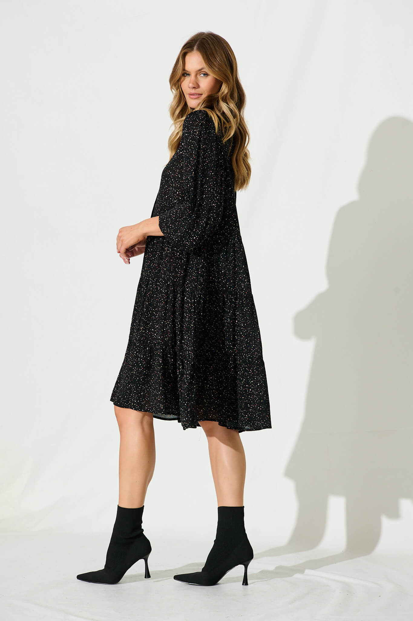 Glorietta Smock Dress In Black Multi Speckle - Image 3