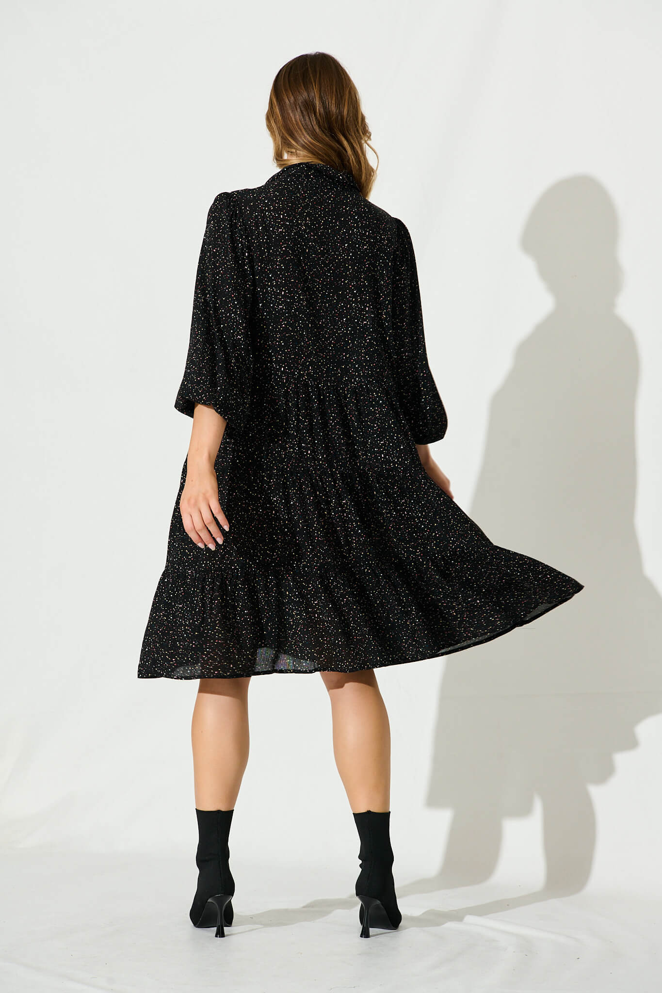 Glorietta Smock Dress In Black Multi Speckle - Image 4