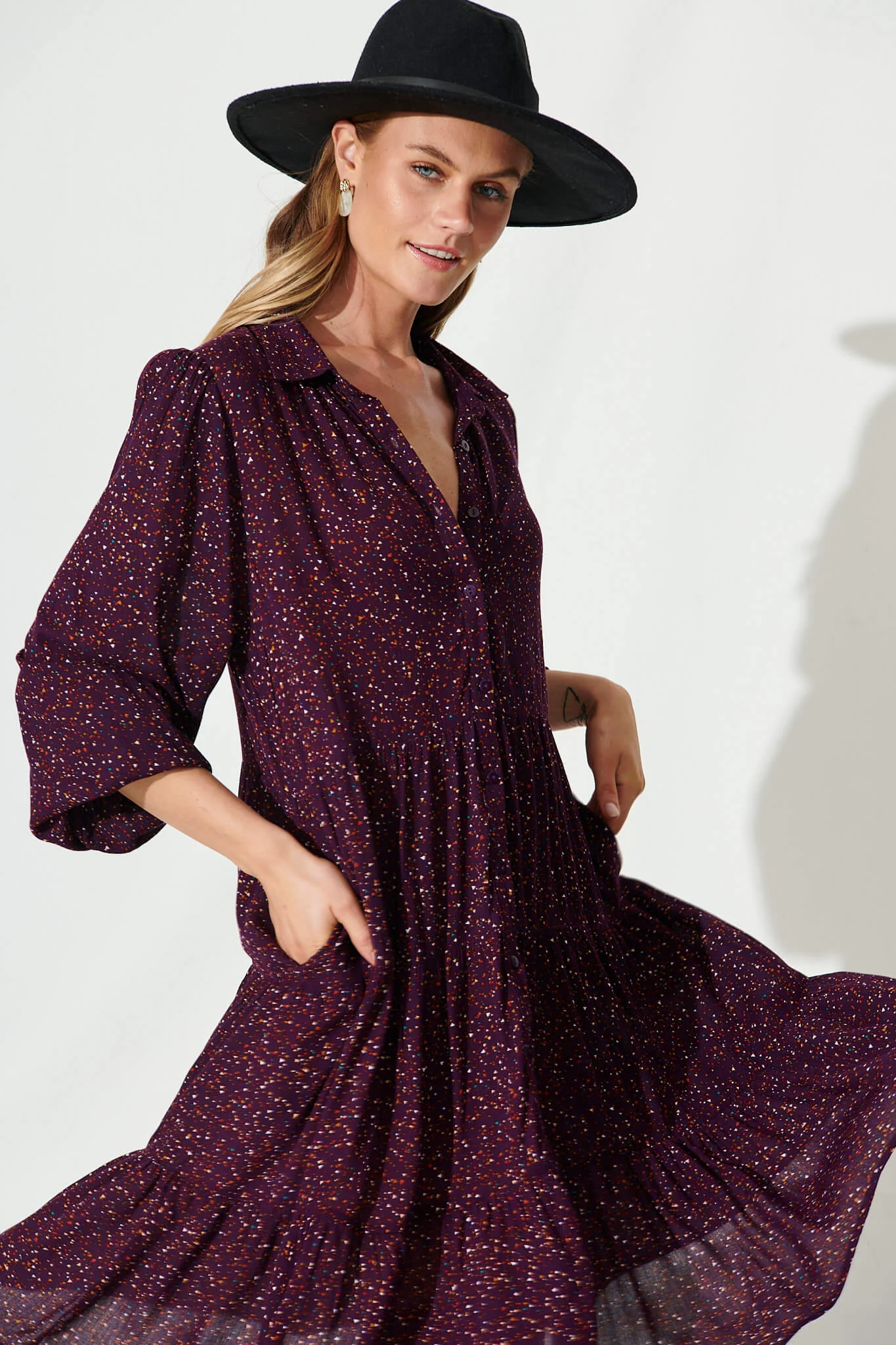 Glorietta Smock Dress In Plum Multi Speckle - Image 2