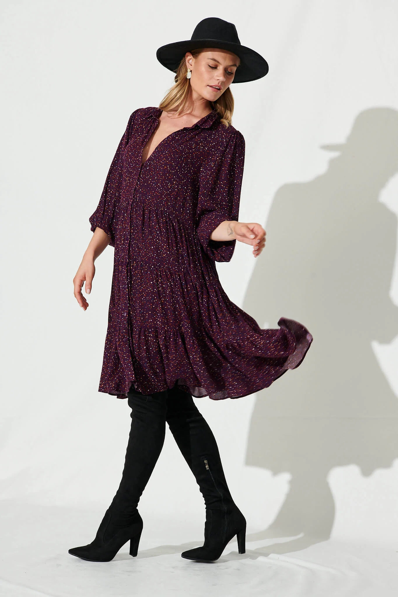 Glorietta Smock Dress In Plum Multi Speckle - Image 3