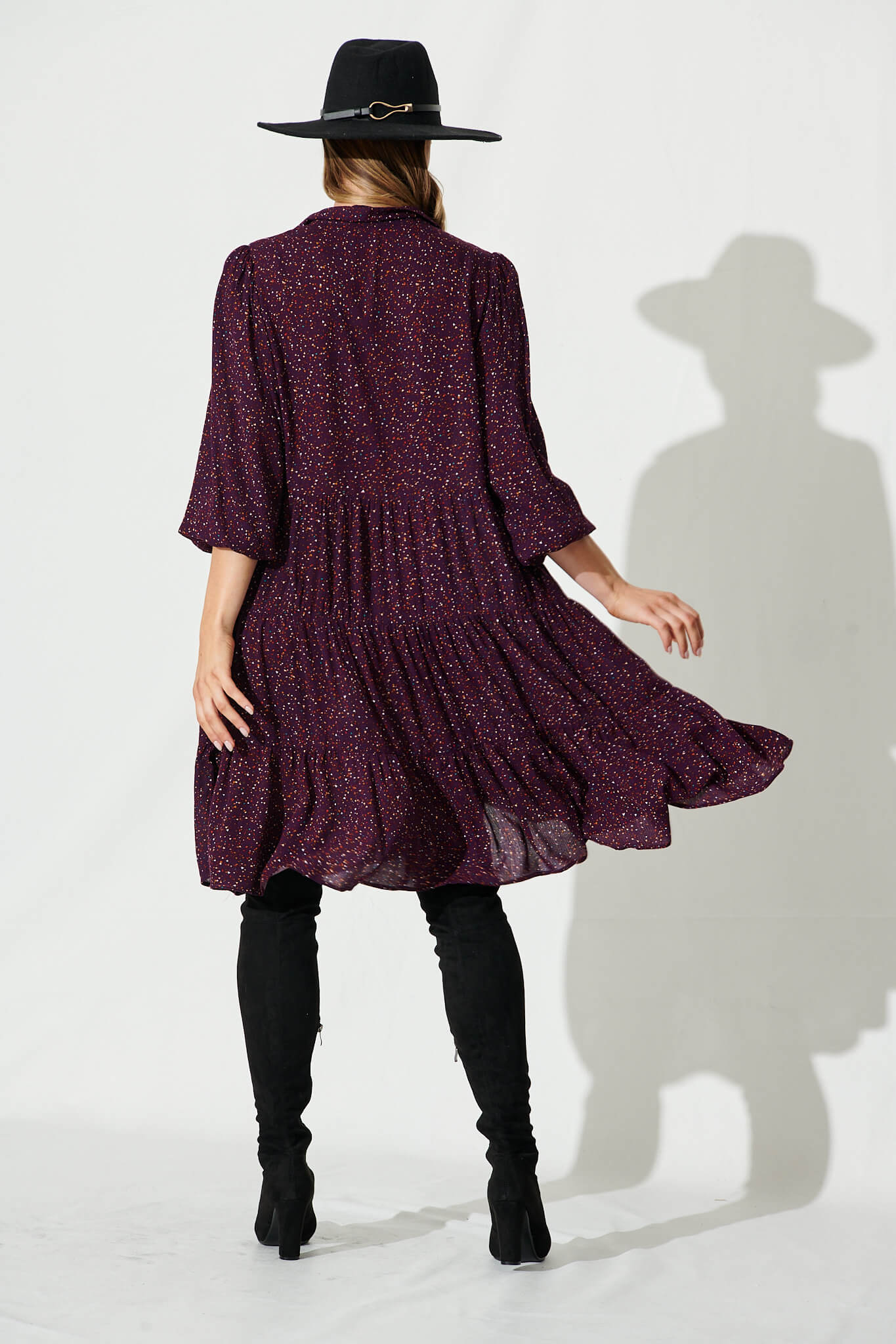 Glorietta Smock Dress In Plum Multi Speckle - Image 4