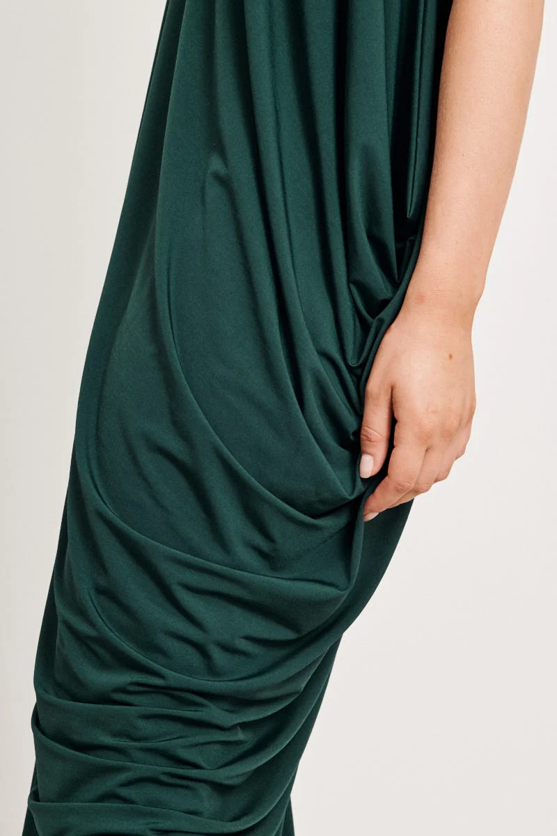 Goddess One Shoulder Maxi Dress in Emerald Green - Image 5