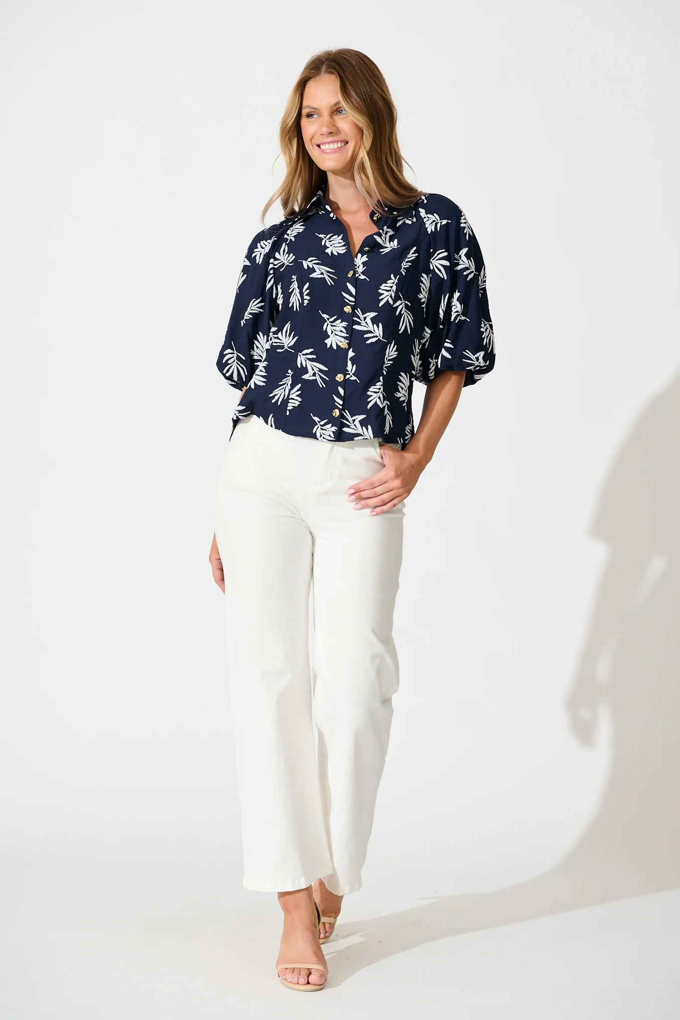 Good Love Shirt in Navy with White Leaf - Image 4