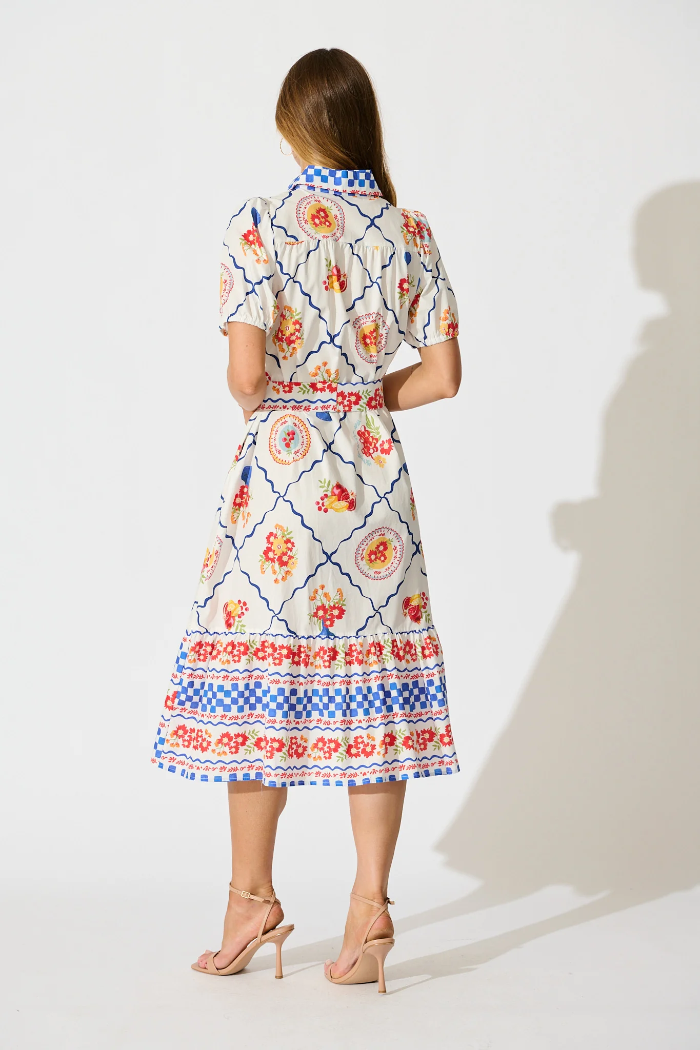 Gorgina Midi Shirt Dress in White Multi Tile Cotton - Image 4