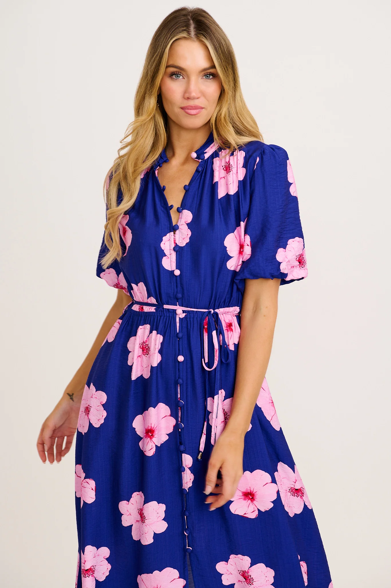 Graceful Elegance Maxi Dress in Navy with Pink Floral - Image 2