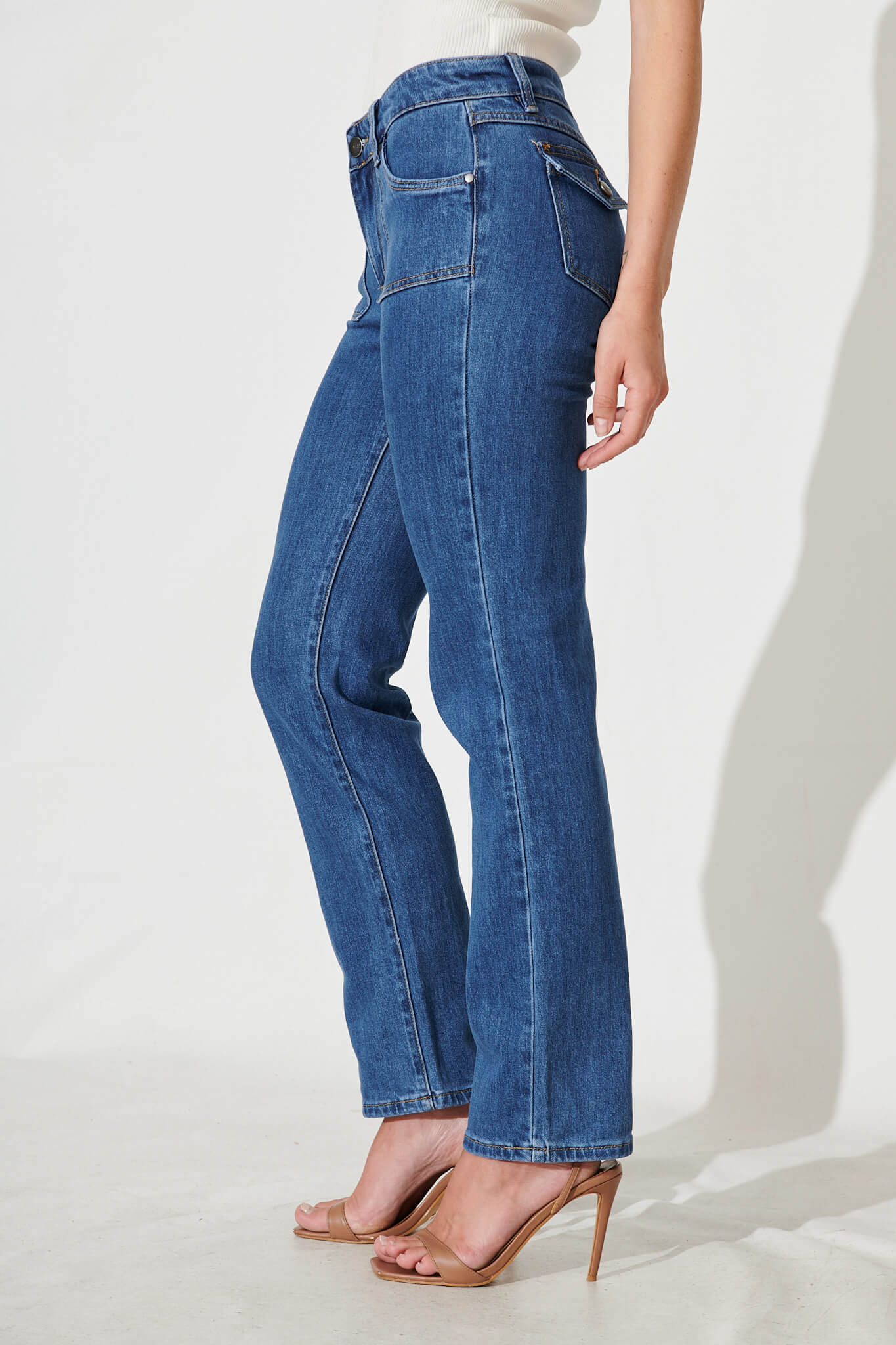 Grande Mid Rise Straight Leg Jean In Mid Blue Denim - Image 3