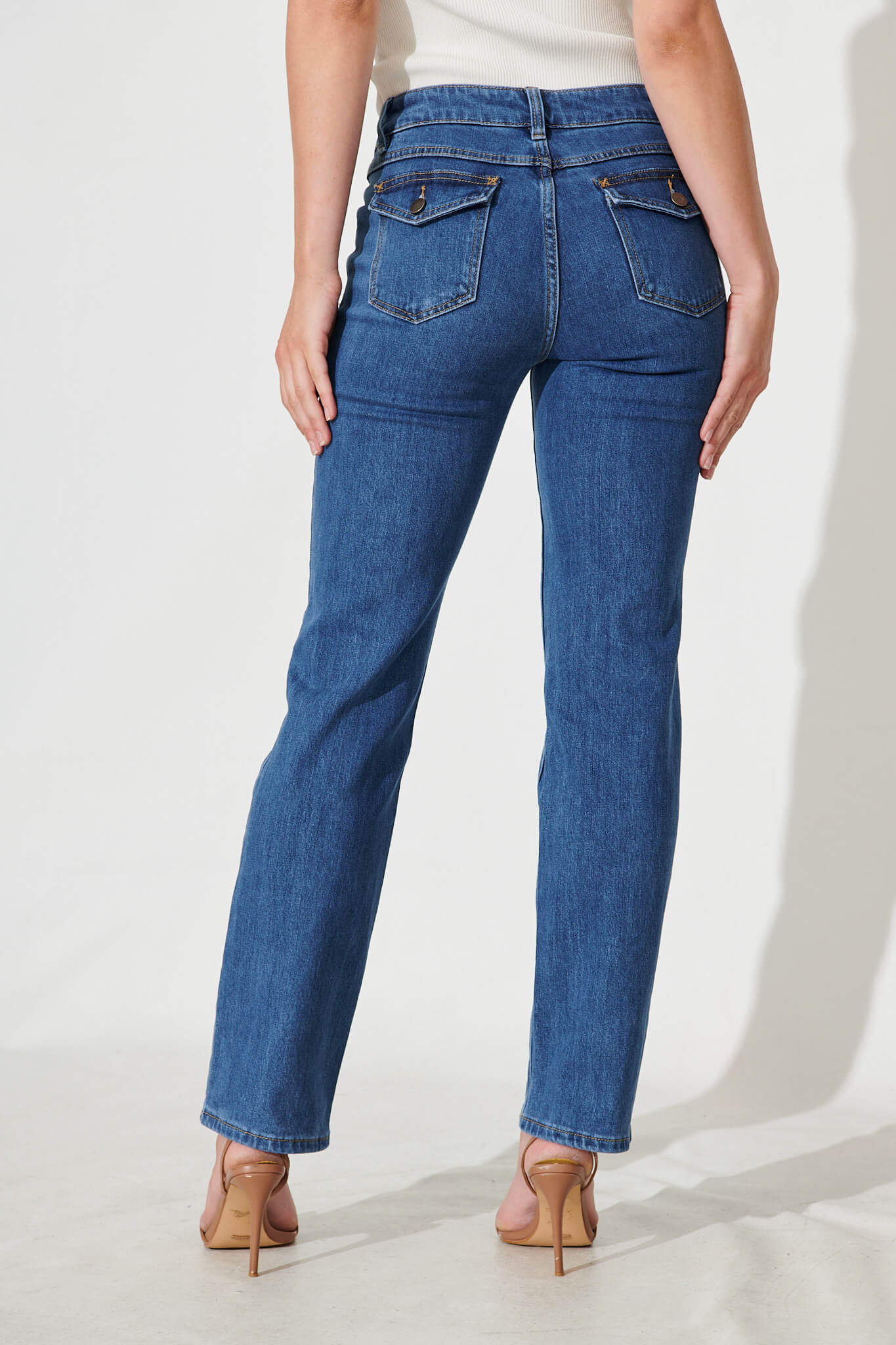 Grande Mid Rise Straight Leg Jean In Mid Blue Denim - Image 4