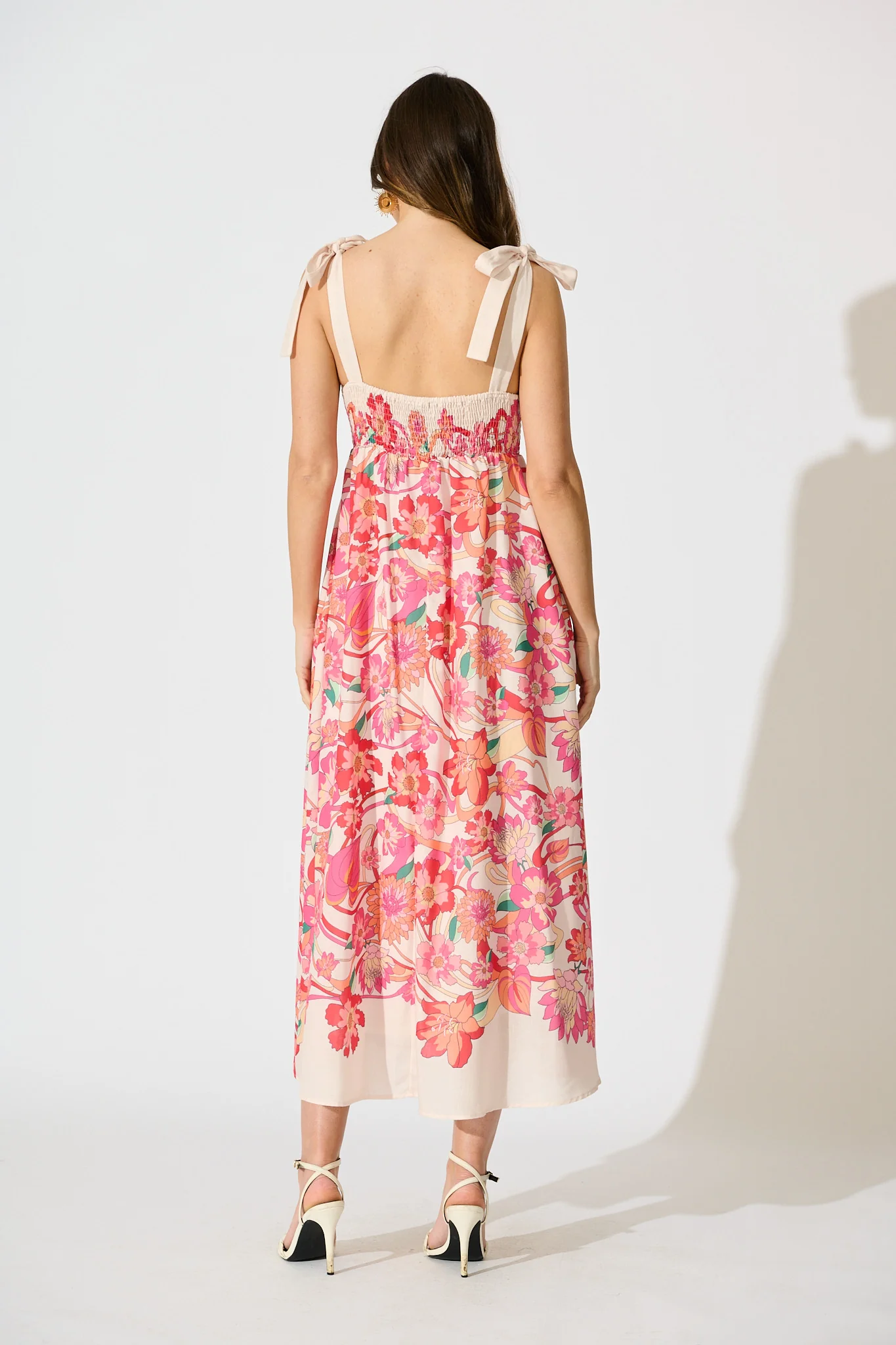 Grazia Maxi Sundress in Cream with Pink Multi Linen Blend - Image 4