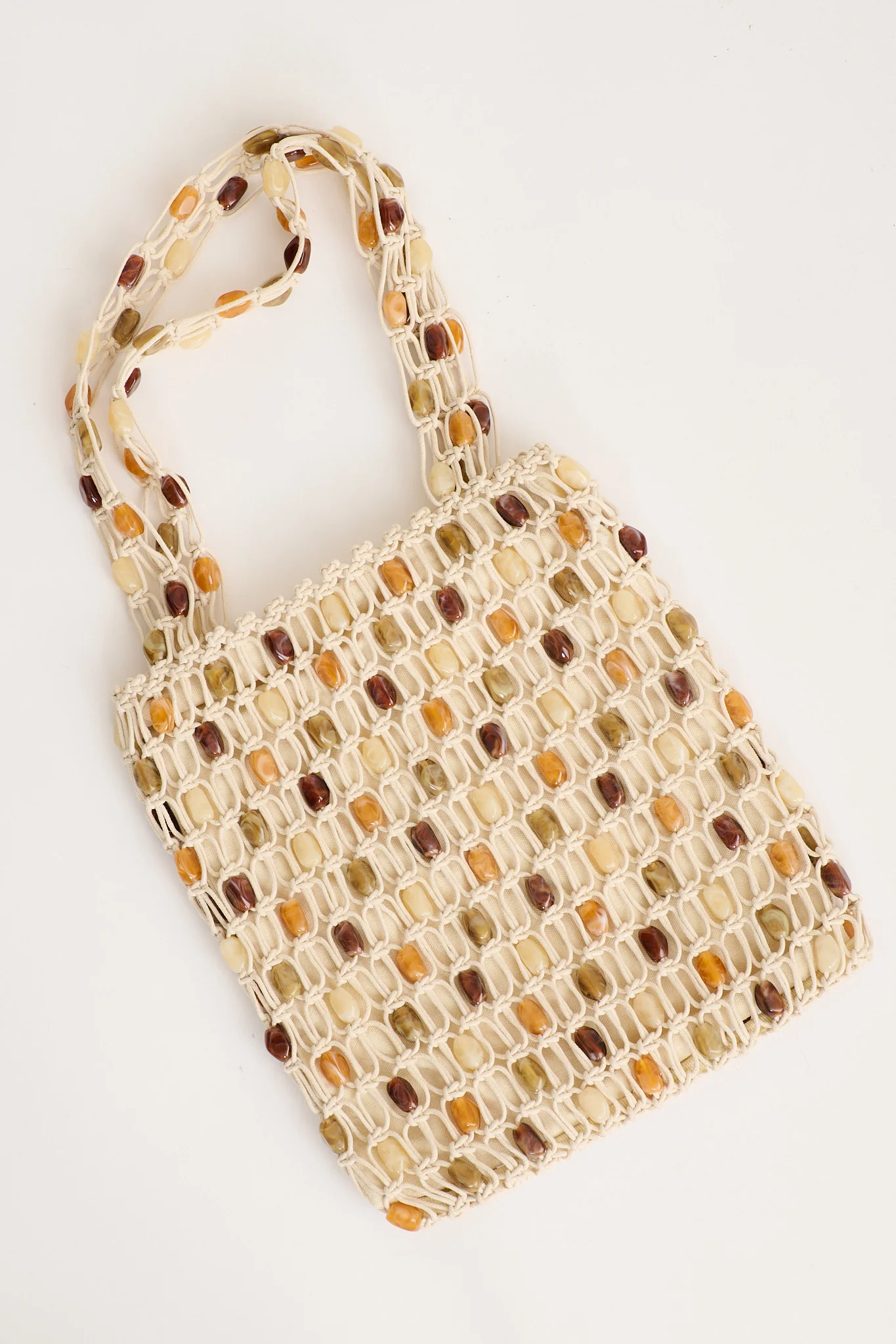 Greta Macrame Shoulder Tote Bag in Neutral with Resin