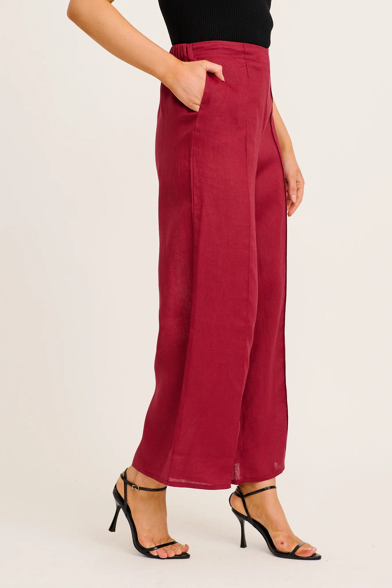 Halara Pant in Wine Linen - Image 2