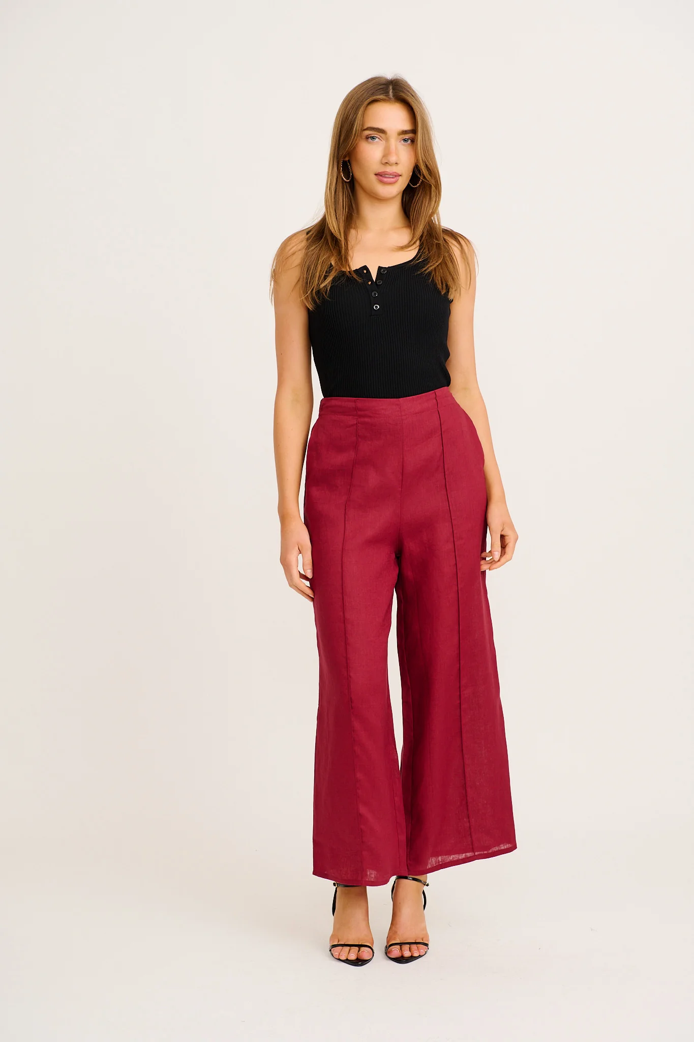 Halara Pant in Wine Linen - Image 4