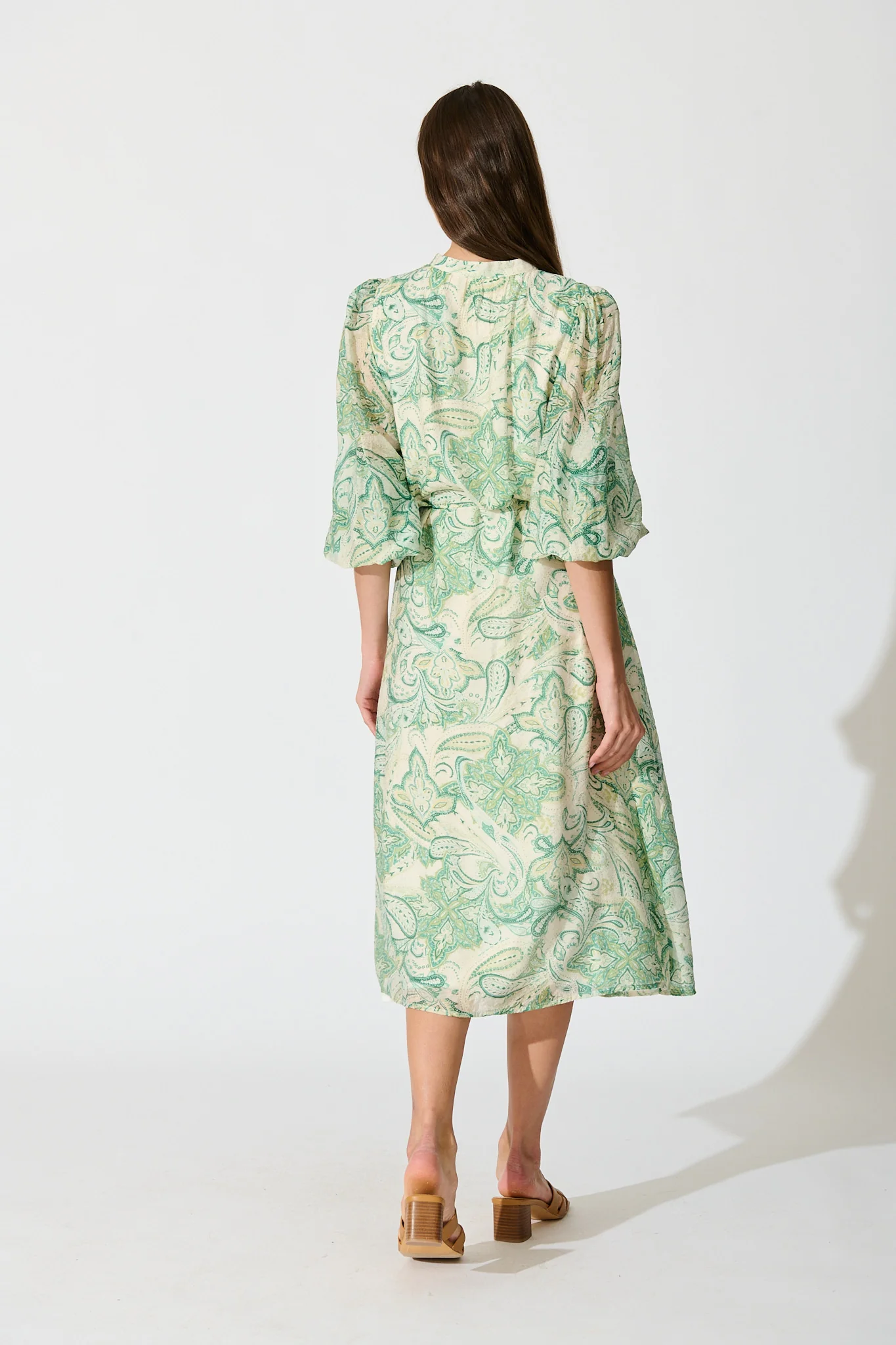 Halona Midi Dress in Green with Paisley Print - Image 4