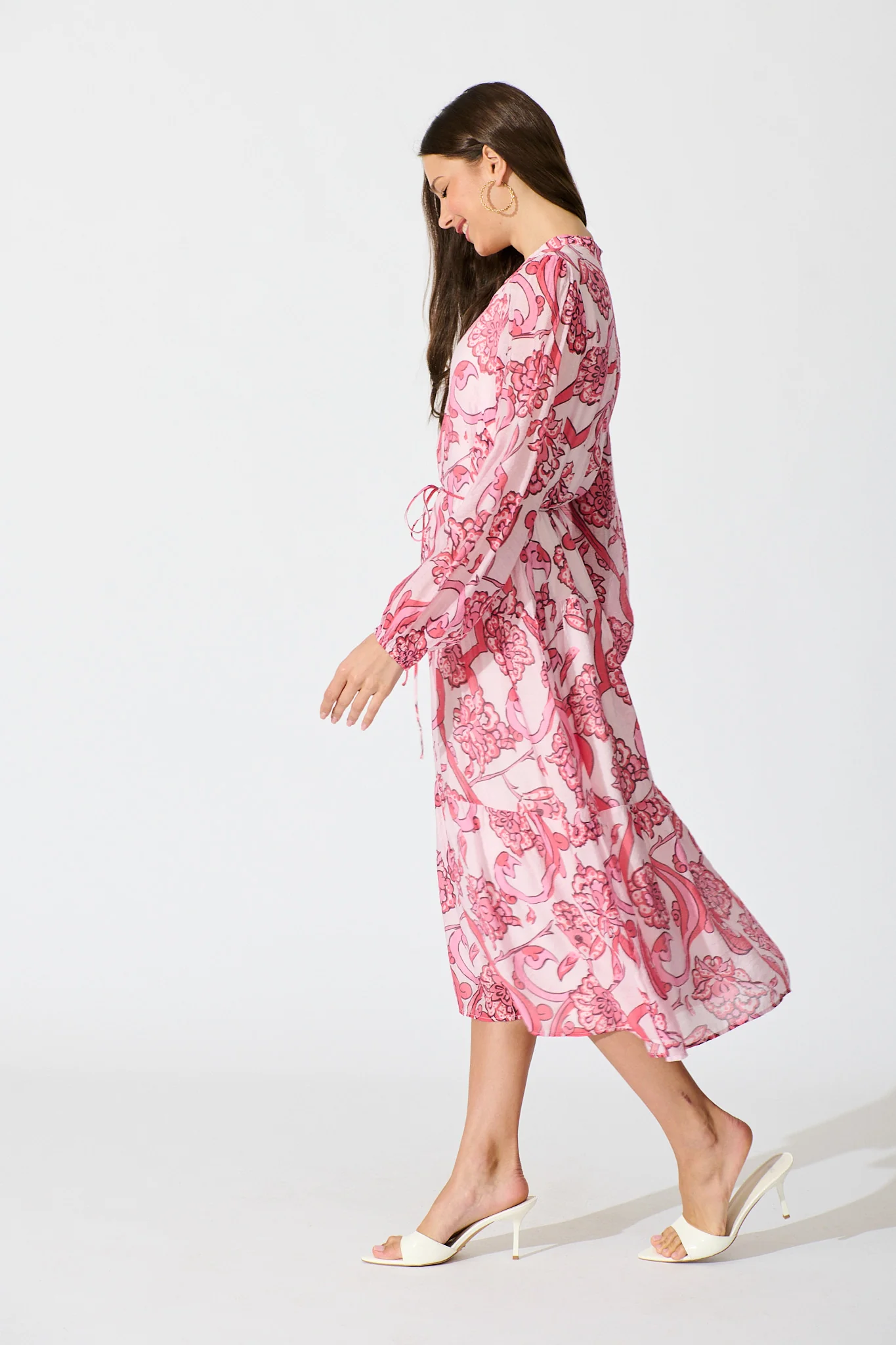Halona Midi Dress in Pink with Paisley Print - Image 3
