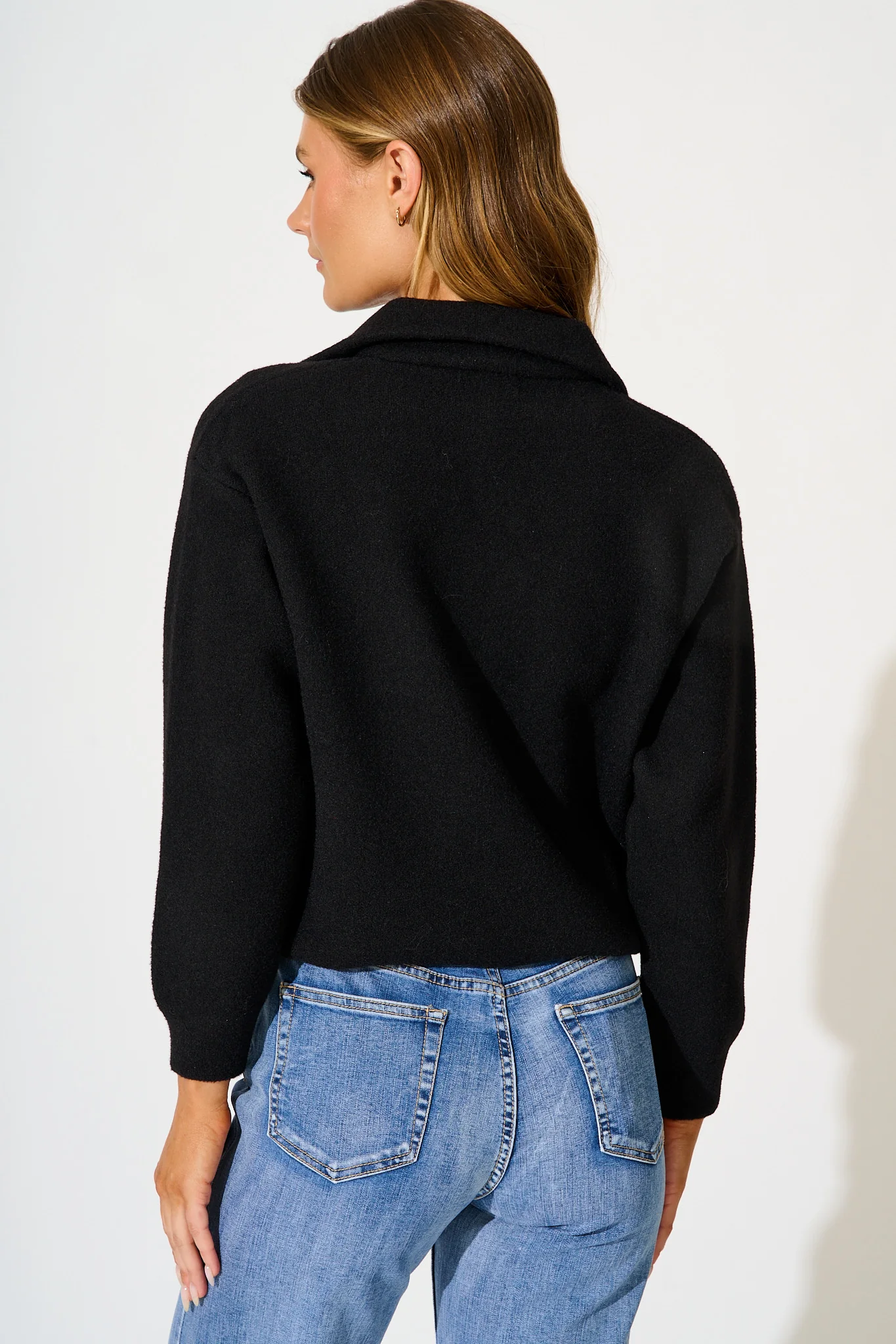 Hamptons Funnel Jacket in Black Wool Blend - Image 3