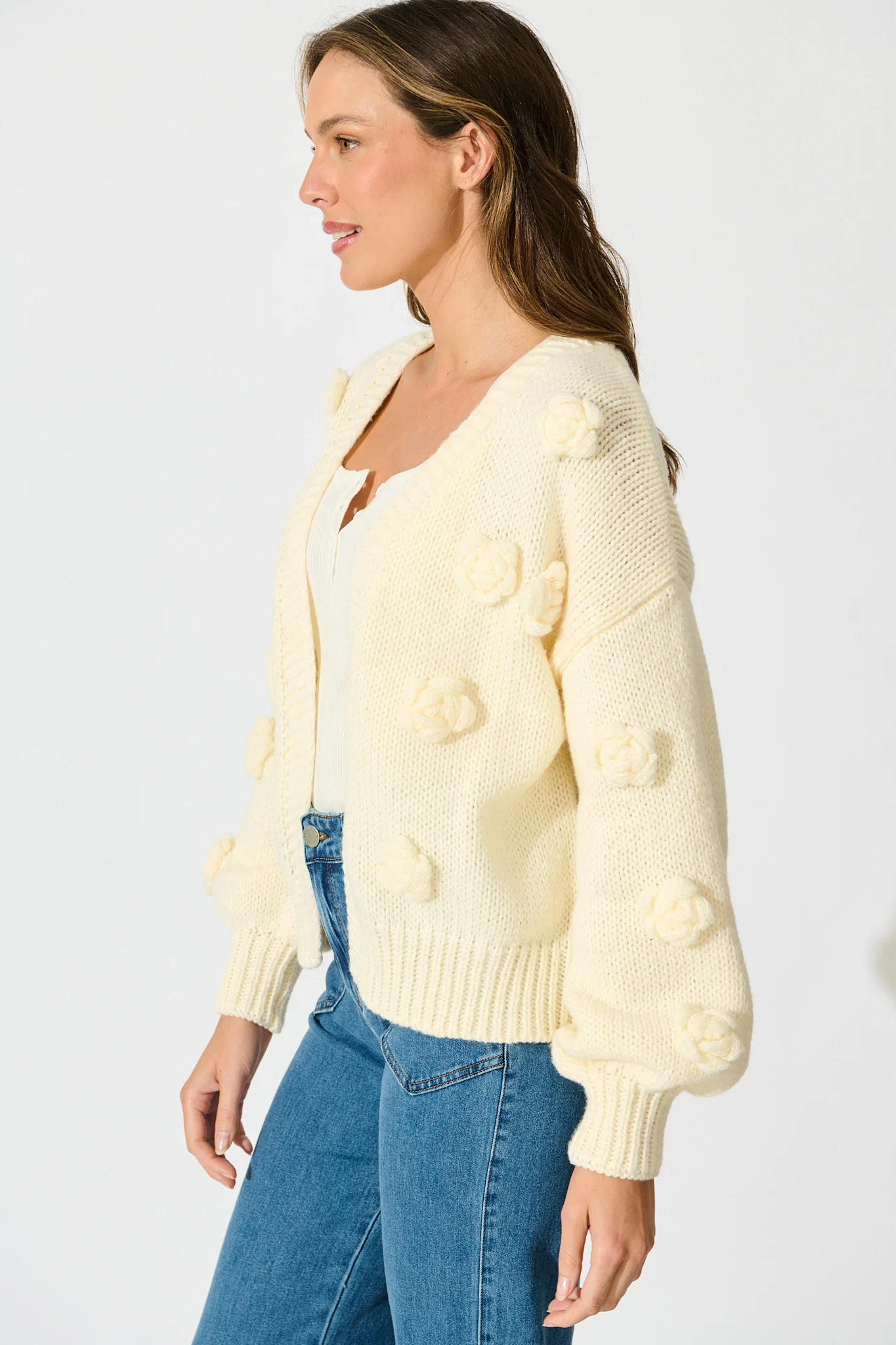 Hana Knit Cardigan in Cream Wool Blend - Image 2
