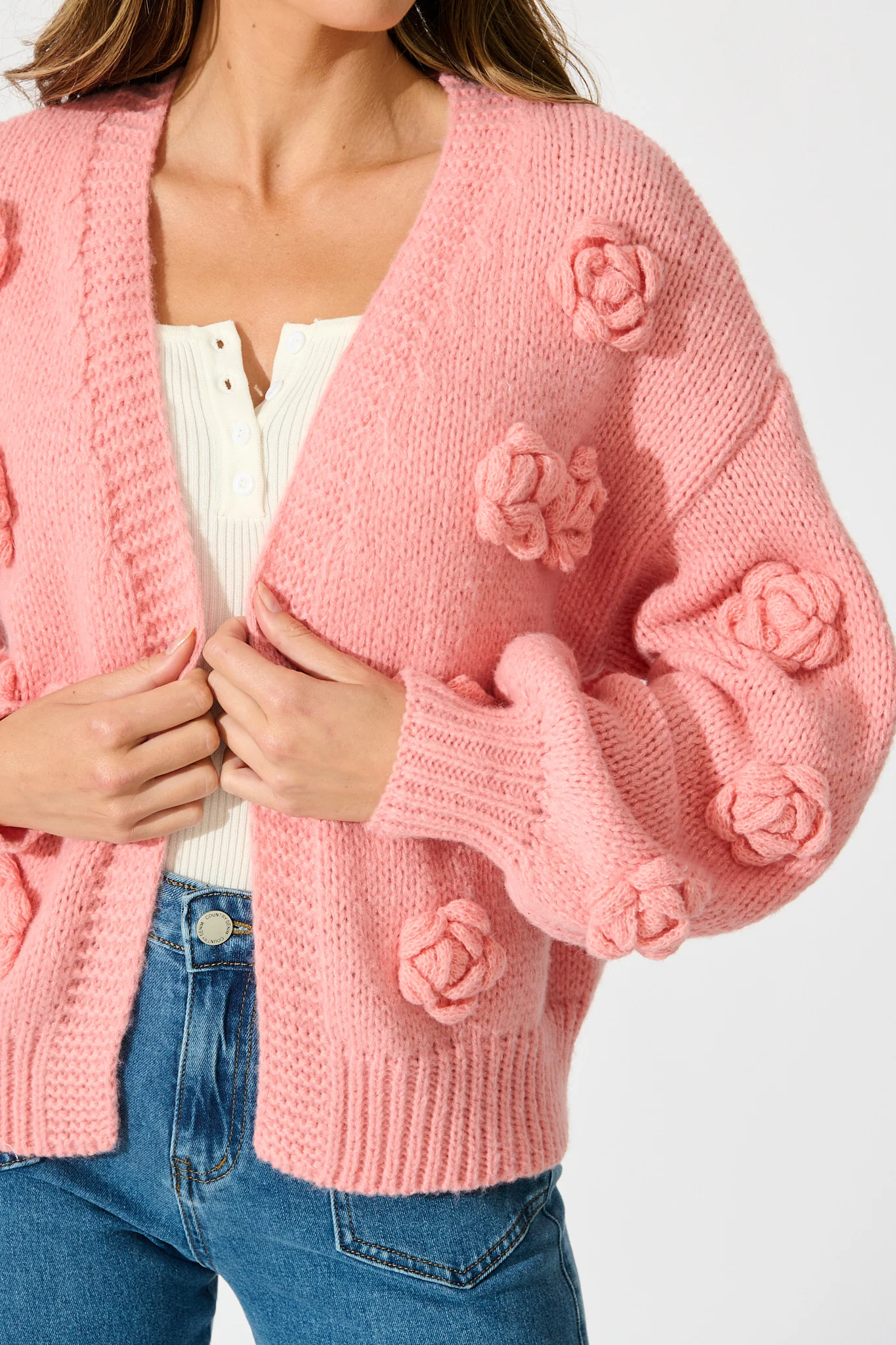 Hana Knit Cardigan in Dusty Pink Wool Blend - Image 5