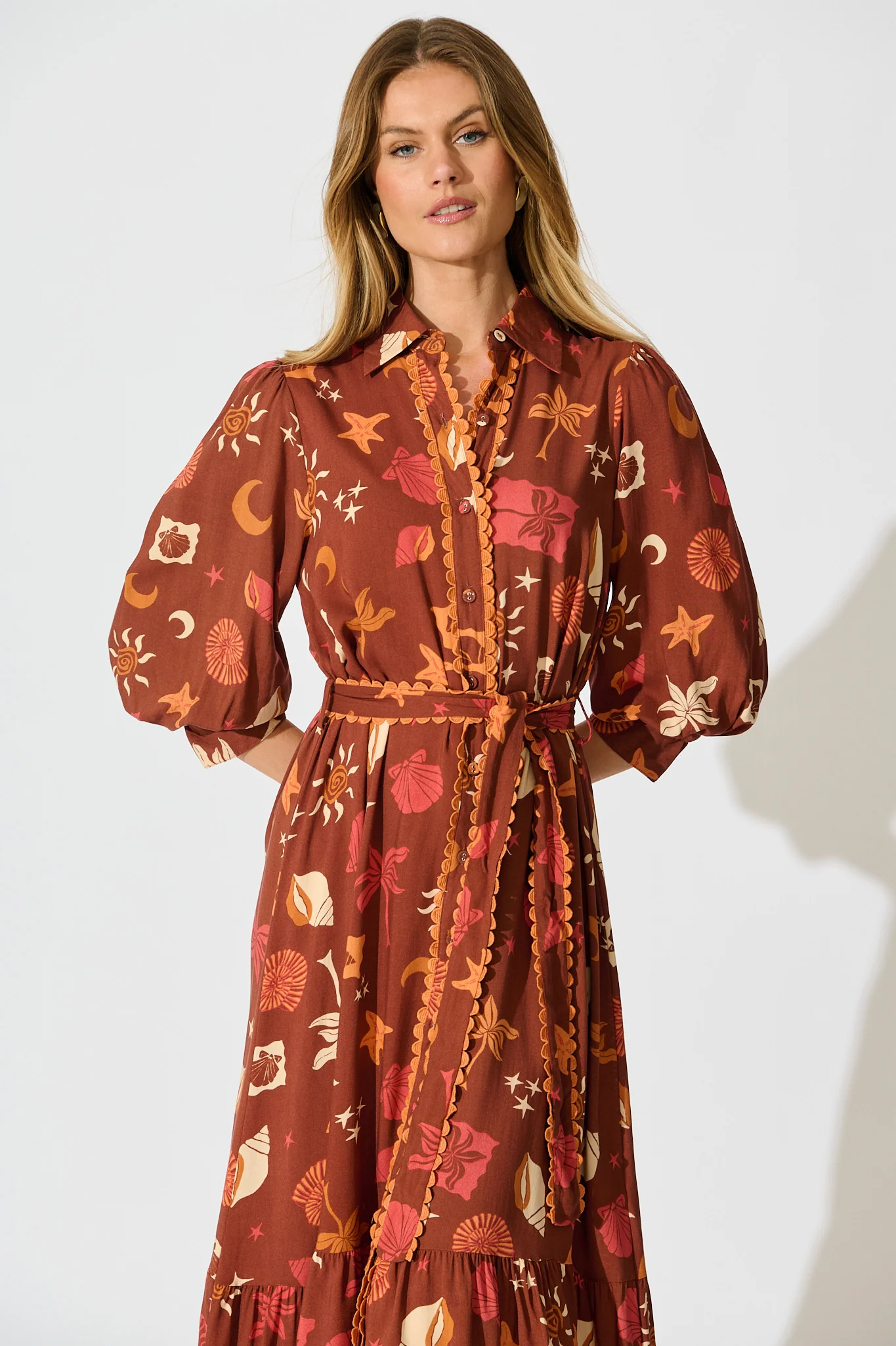 Harles Midi Shirt Dress in Multi Brown Summer Print - Image 2