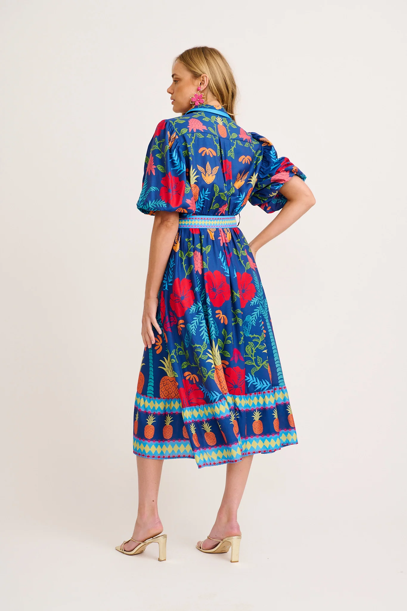 Harlyn Maxi Shirt Dress in Navy Multi Tropical Linen Blend - Image 4
