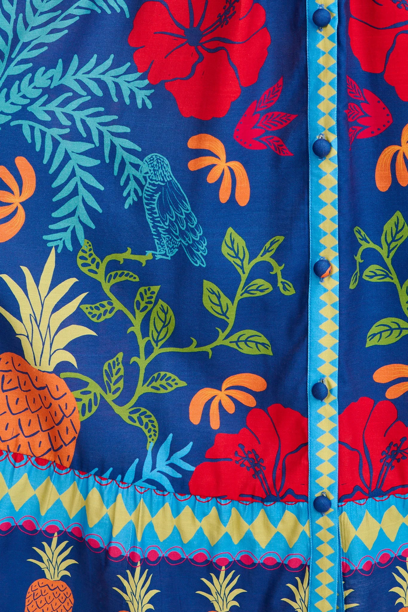 Harlyn Maxi Shirt Dress in Navy Multi Tropical Linen Blend - Image 6