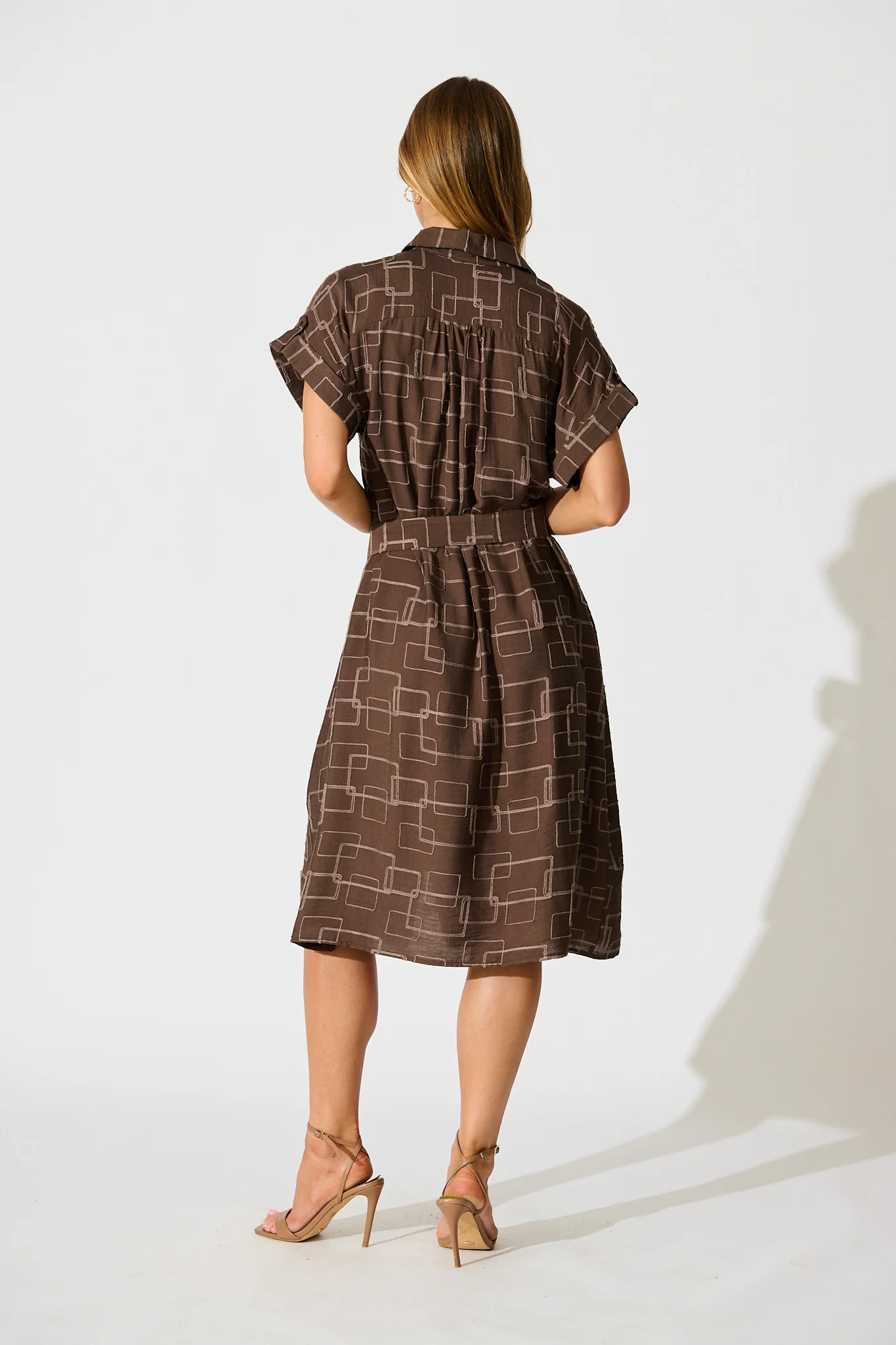 Hartlee Midi Shirt Dress in Brown Embroidery Linen Blend - Image 4