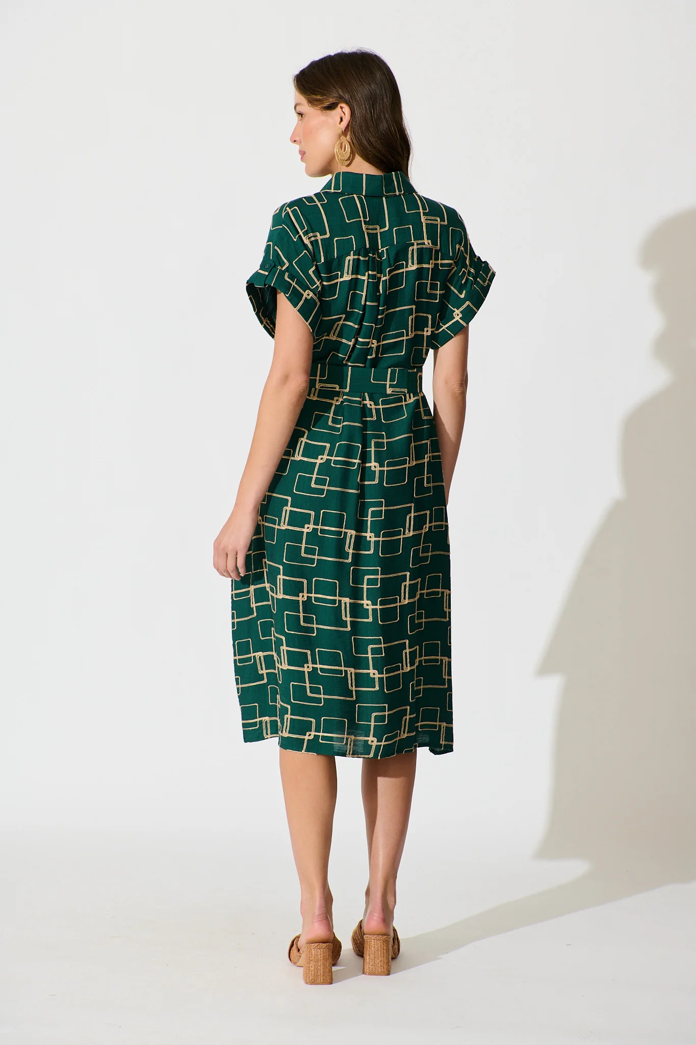 Hartlee Midi Shirt Dress in Emerald Embroidery Linen Blend - Image 4