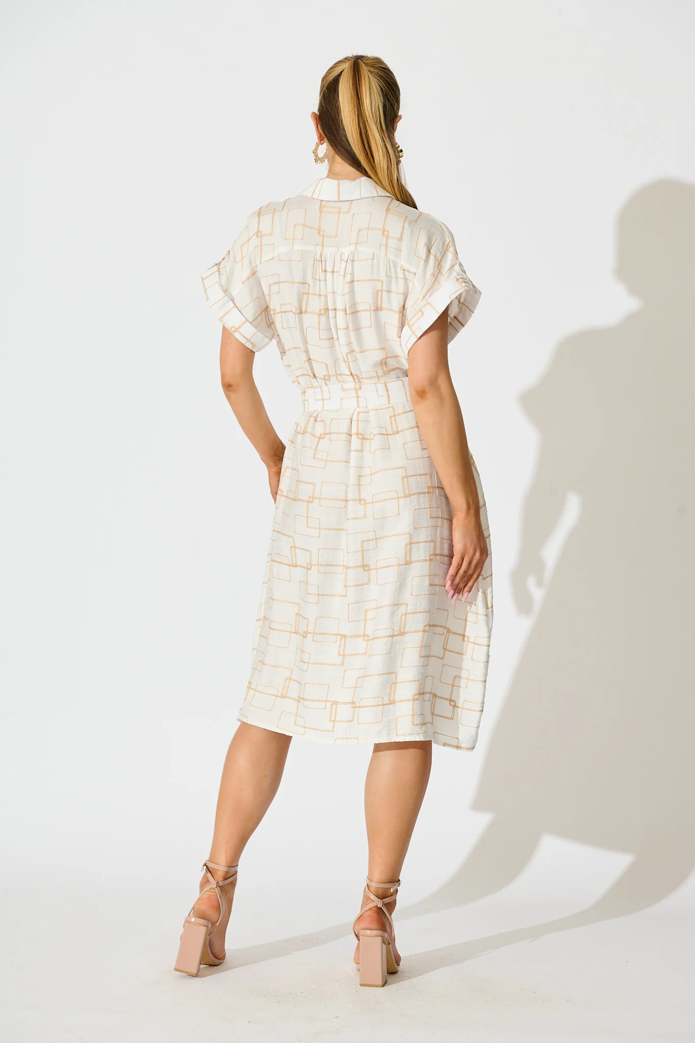 Hartlee Midi Shirt Dress in White Embroidery Linen Blend - Image 4