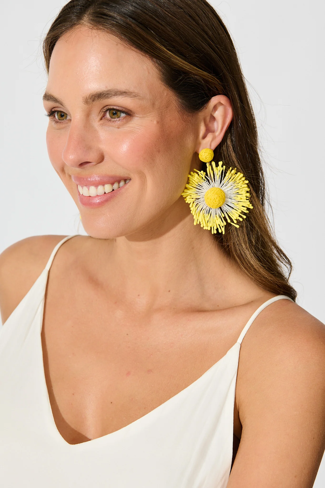 Havana Raffia Drop Earrings in Butter Yellow - Image 4