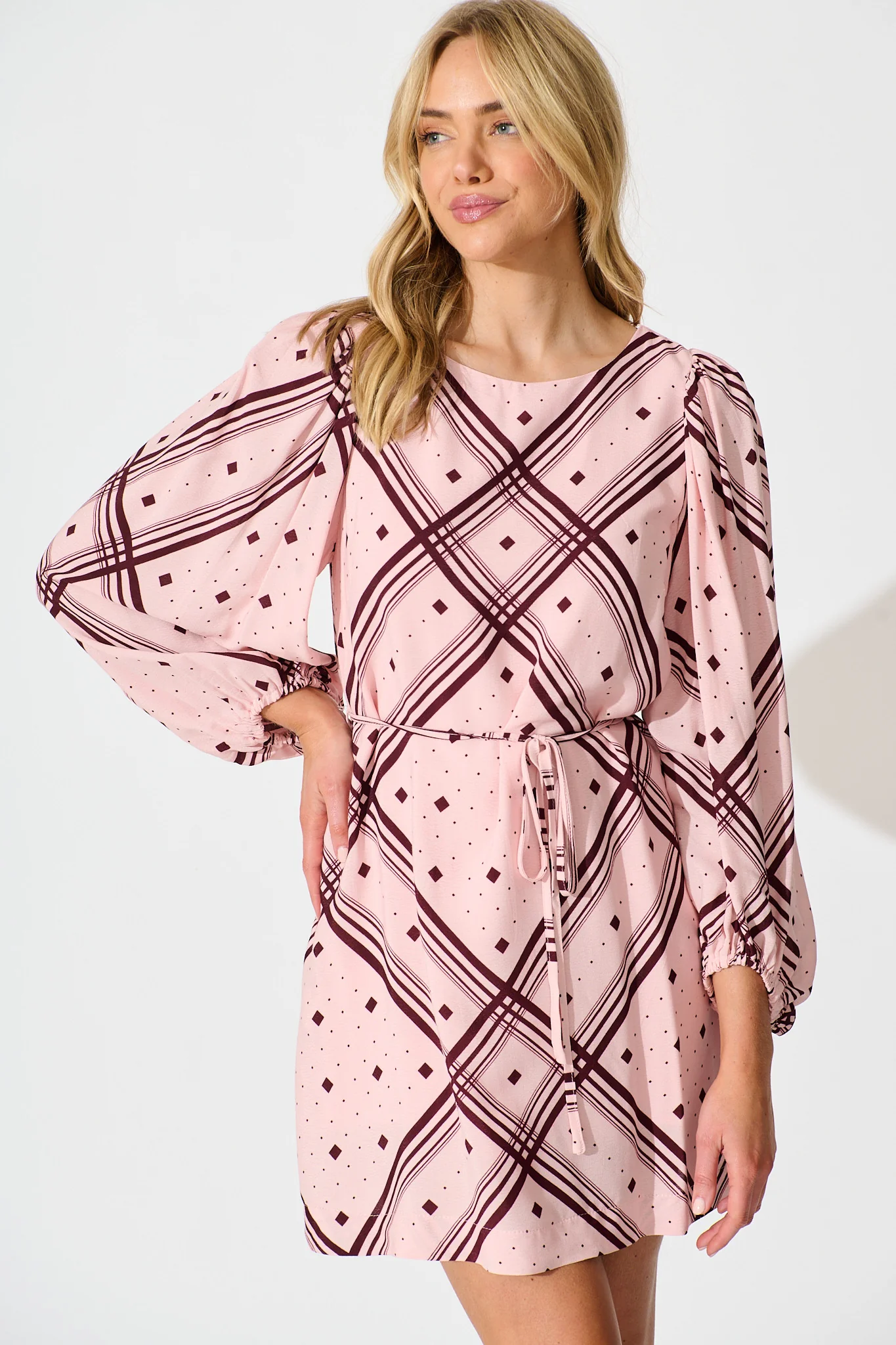 Have It All Dress in Pink with Wine Print - Image 2