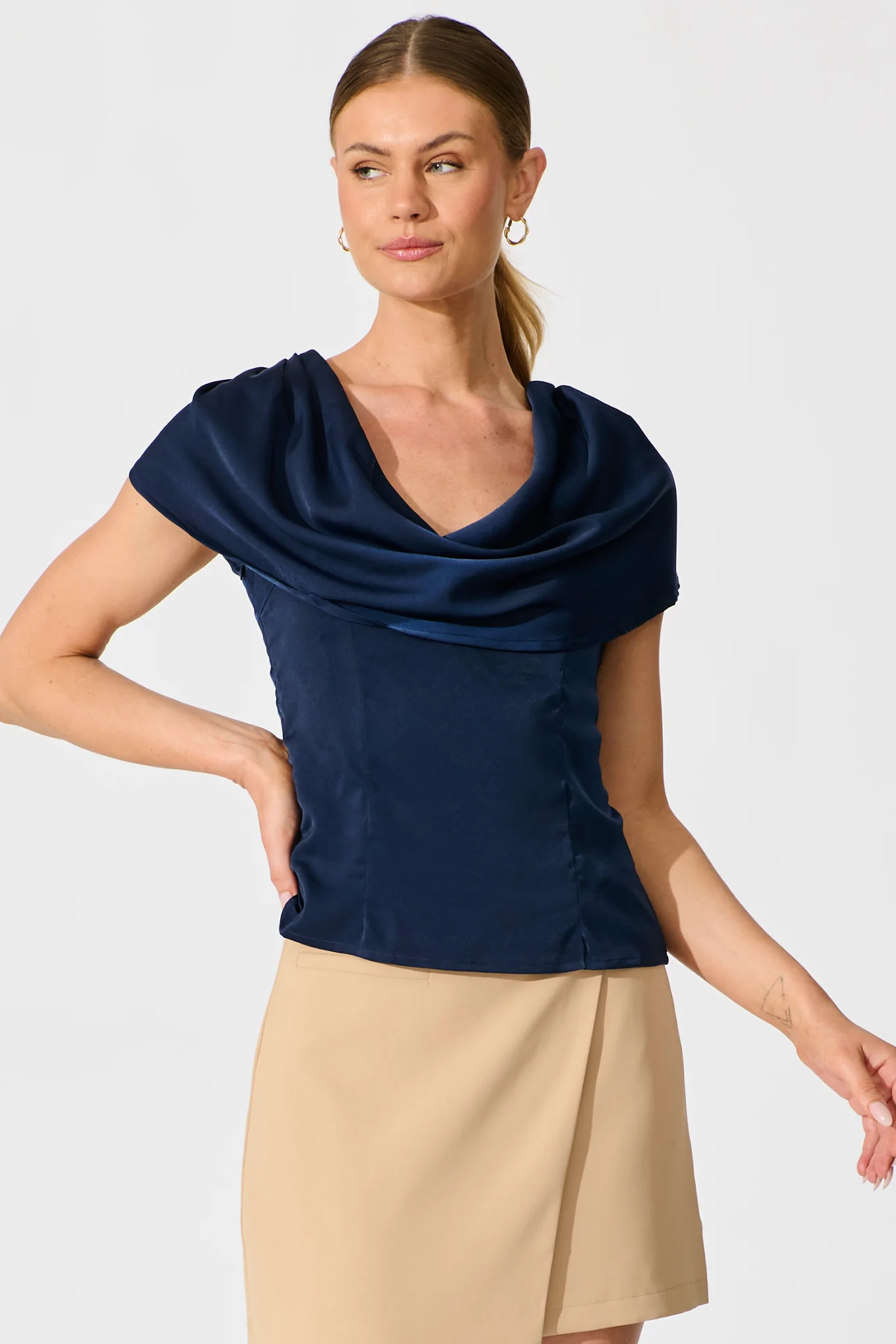 Haven Top in Navy Satin