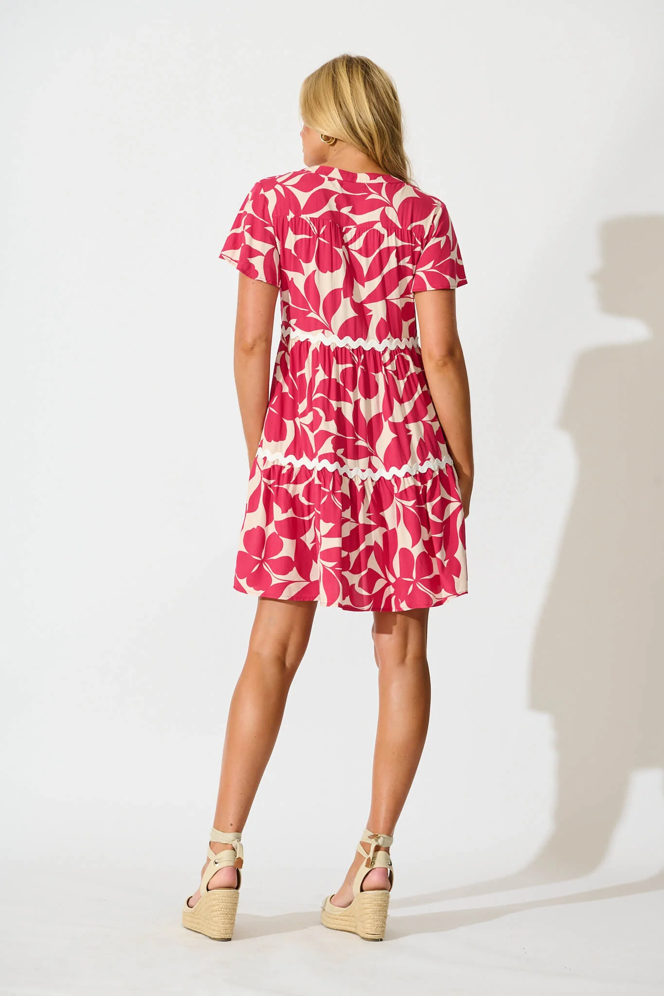 Hayati Smock Dress In Pink Leaf - Image 4