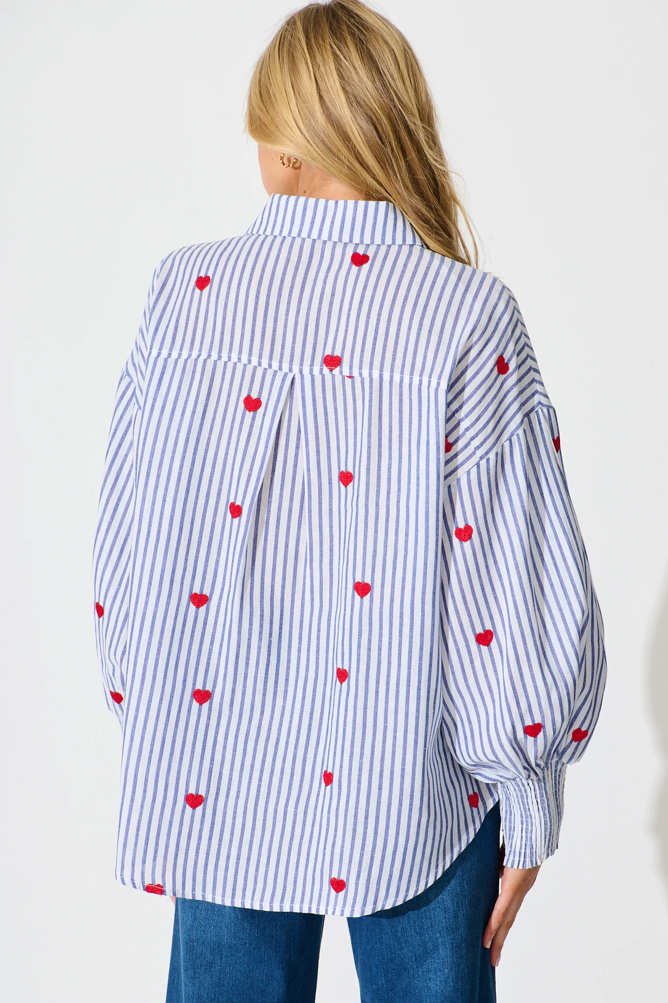 Hearts Desire Shirt in Blue Stripe and Heart Embroidered - Image 3