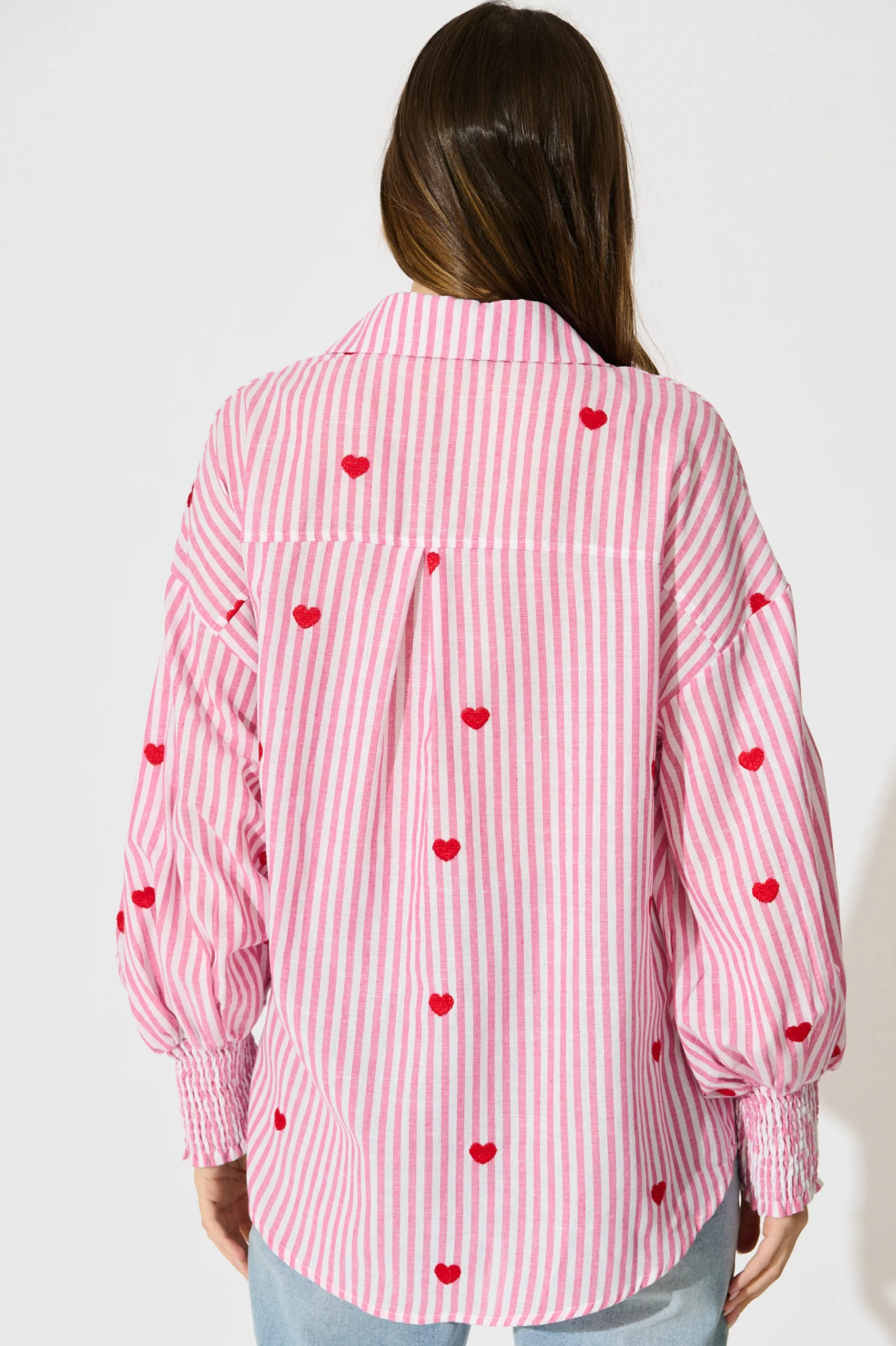 Hearts Desire Shirt in Pink Stripe and Heart Embroidered - Image 3
