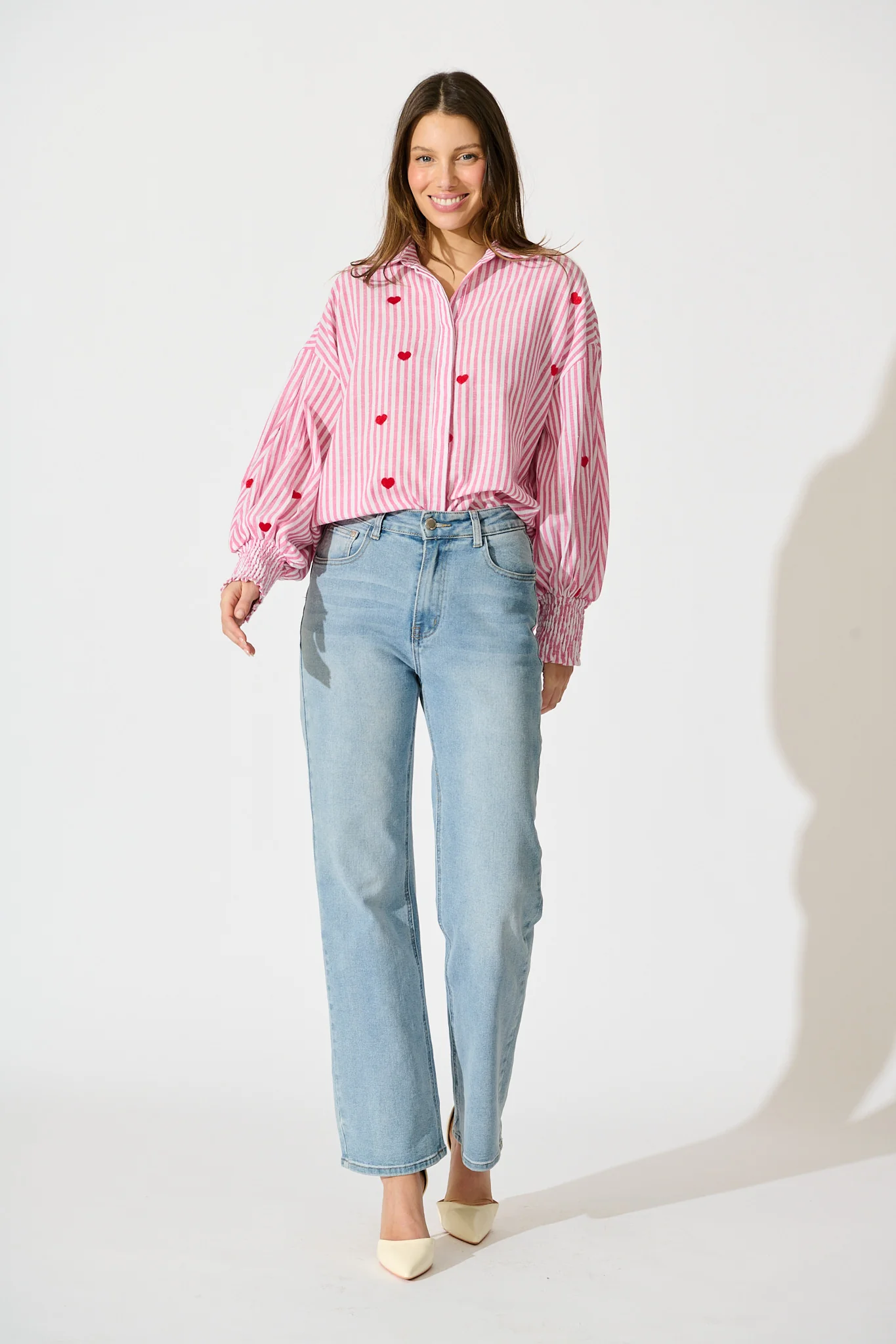 Hearts Desire Shirt in Pink Stripe and Heart Embroidered - Image 4