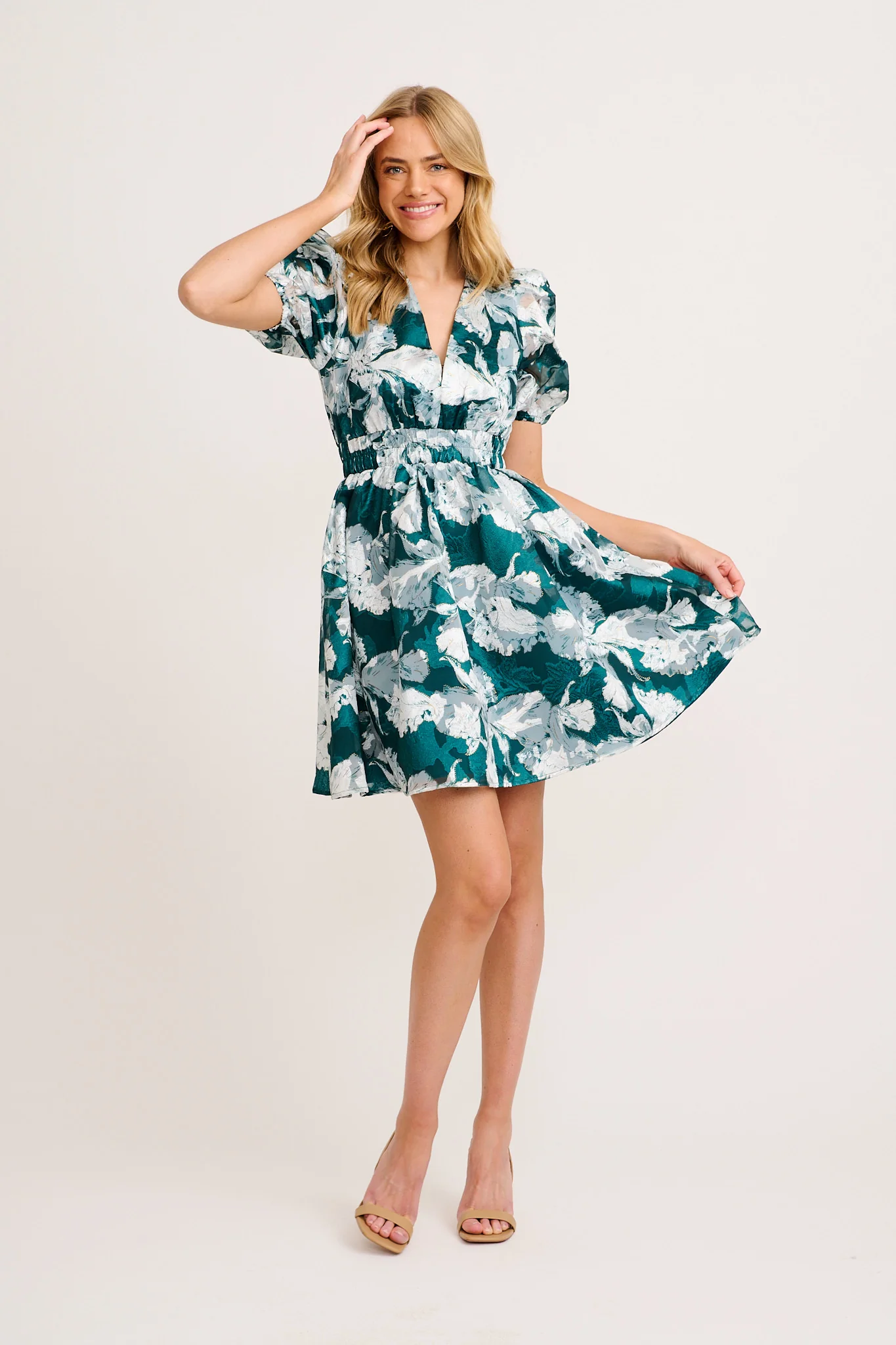 Heartstruck Dress in Emerald Floral Organza - Image 3