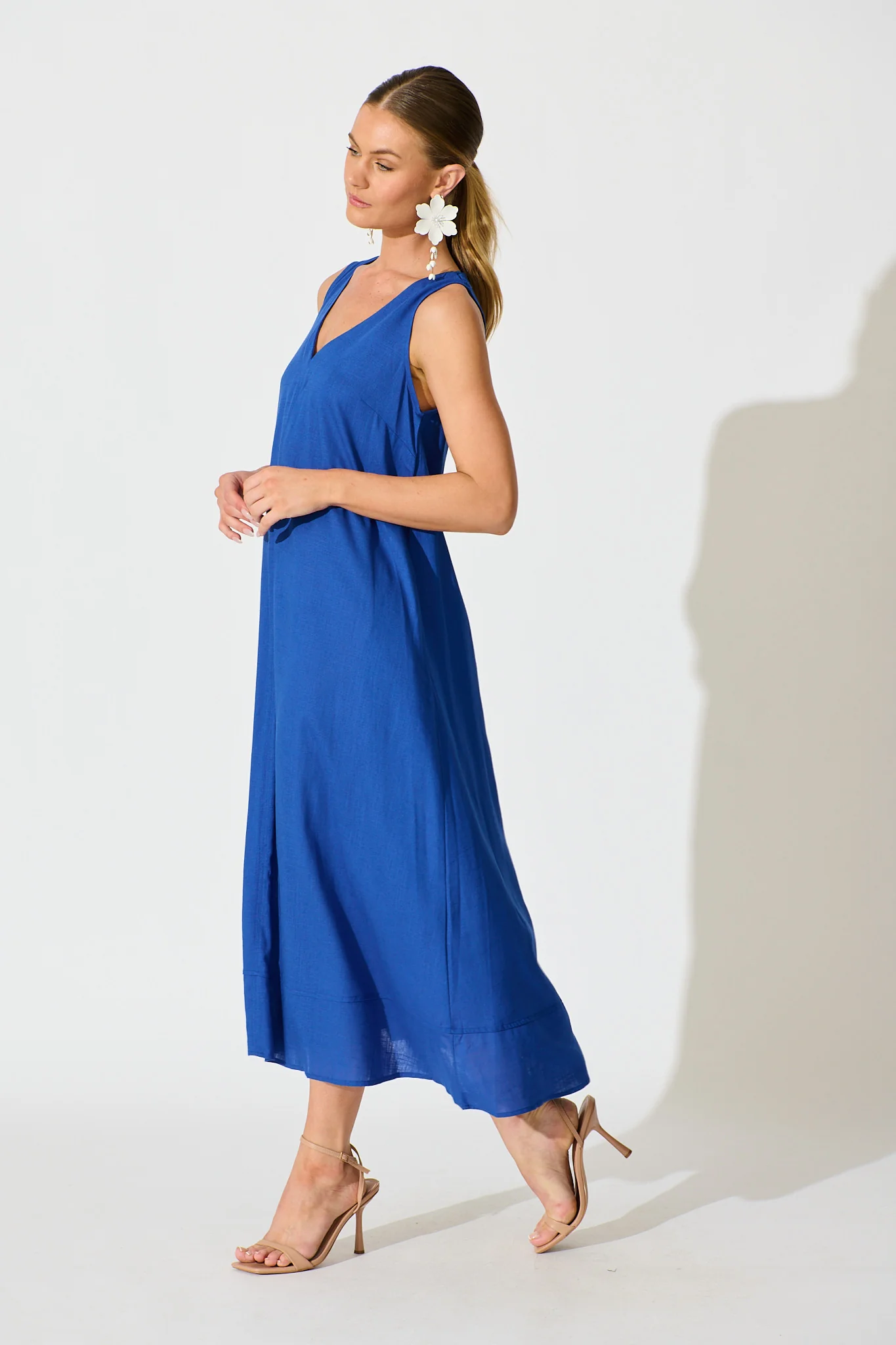 Heatwave Maxi Dress in Cobalt Linen Blend - Image 3