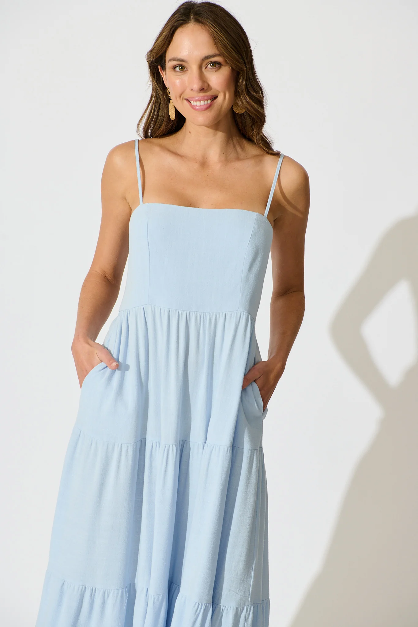 Heavenly Midi Sundress In Blue Linen Blend - Image 2