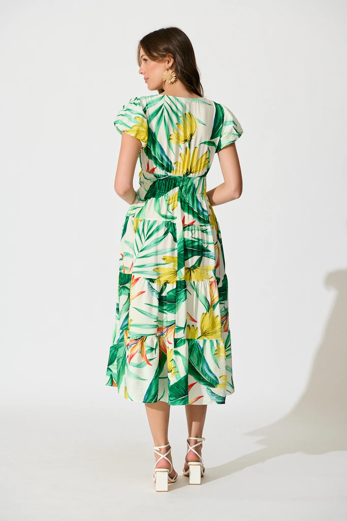 Helia Midi Dress In Green Tropical Print Cotton - Image 4
