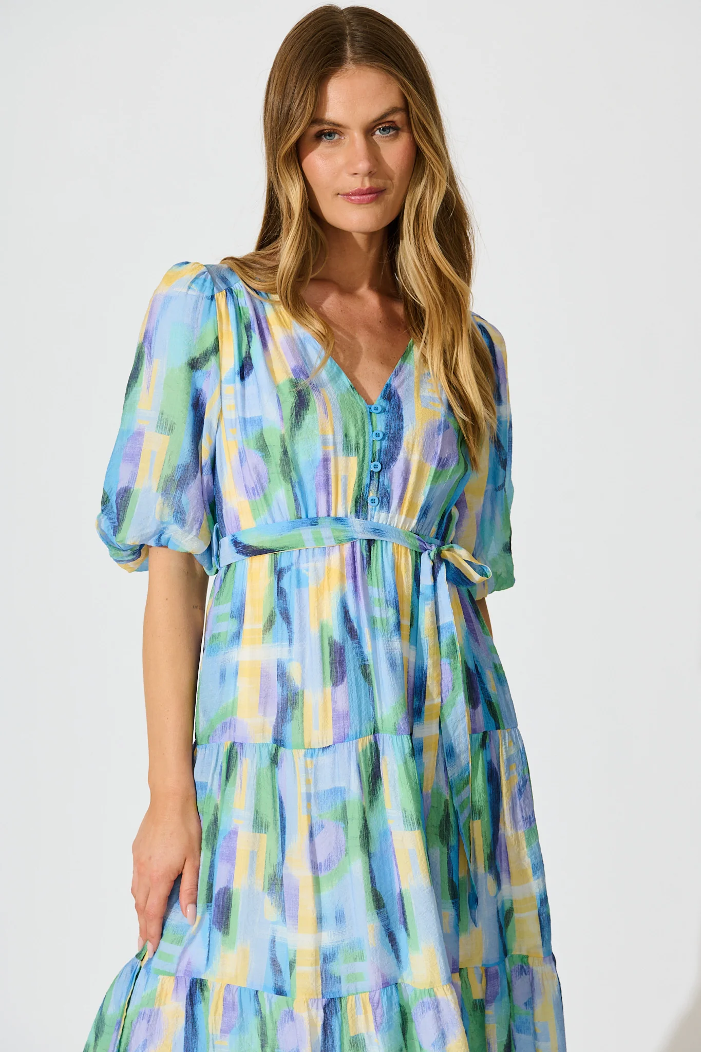 Heloise Midi Dress in Blue Print - Image 2