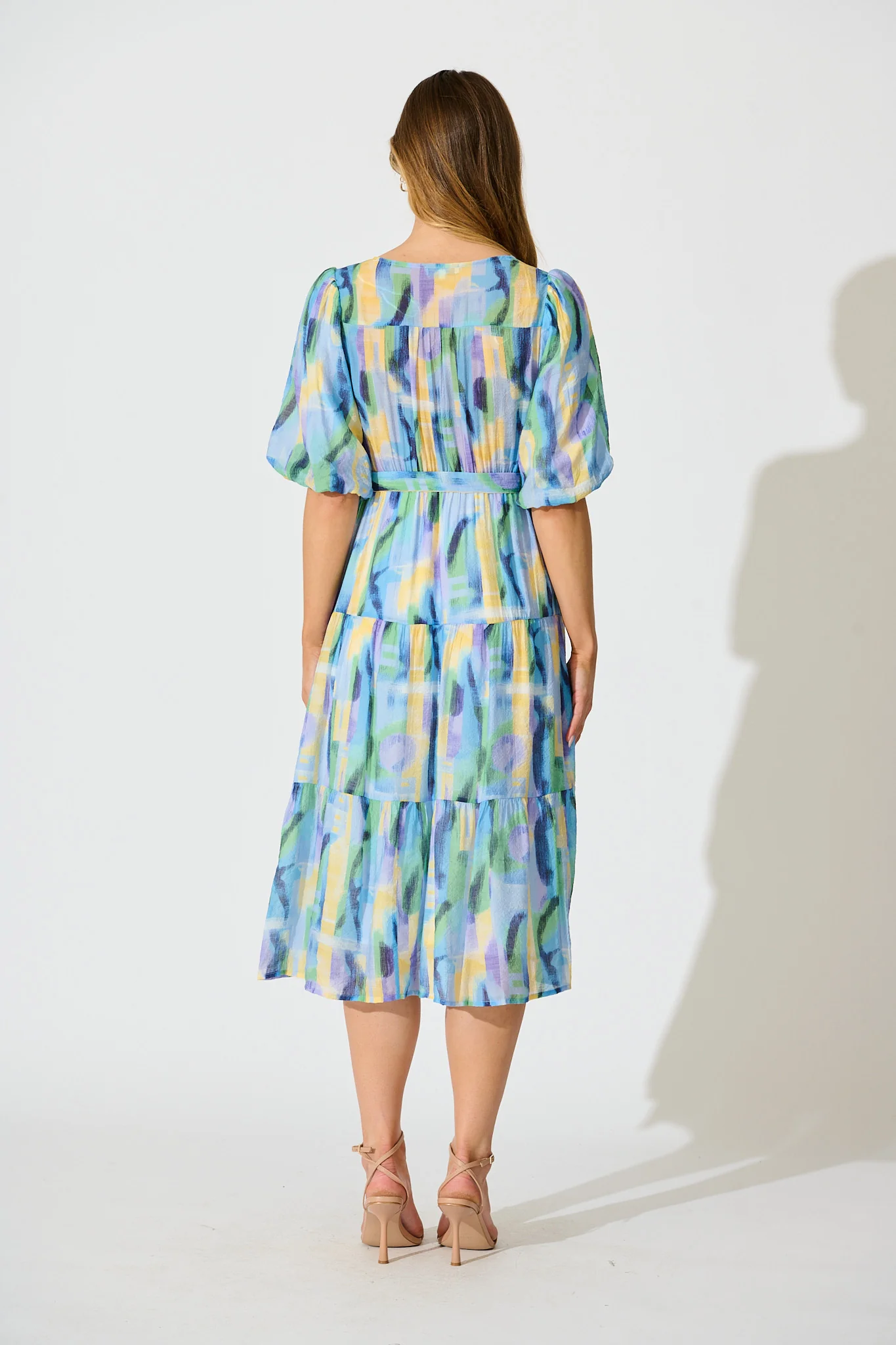 Heloise Midi Dress in Blue Print - Image 4