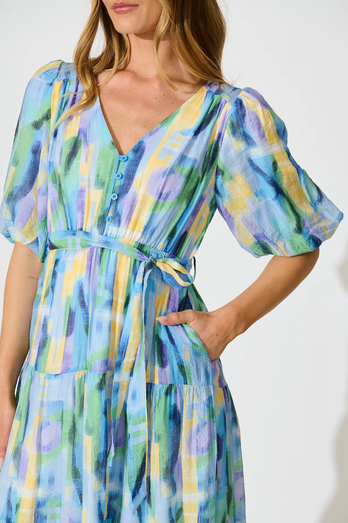 Heloise Midi Dress in Blue Print - Image 5