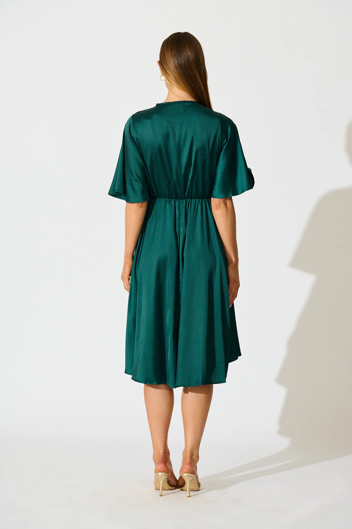 Helsinki Dress In Emerald Green Satin - Image 6